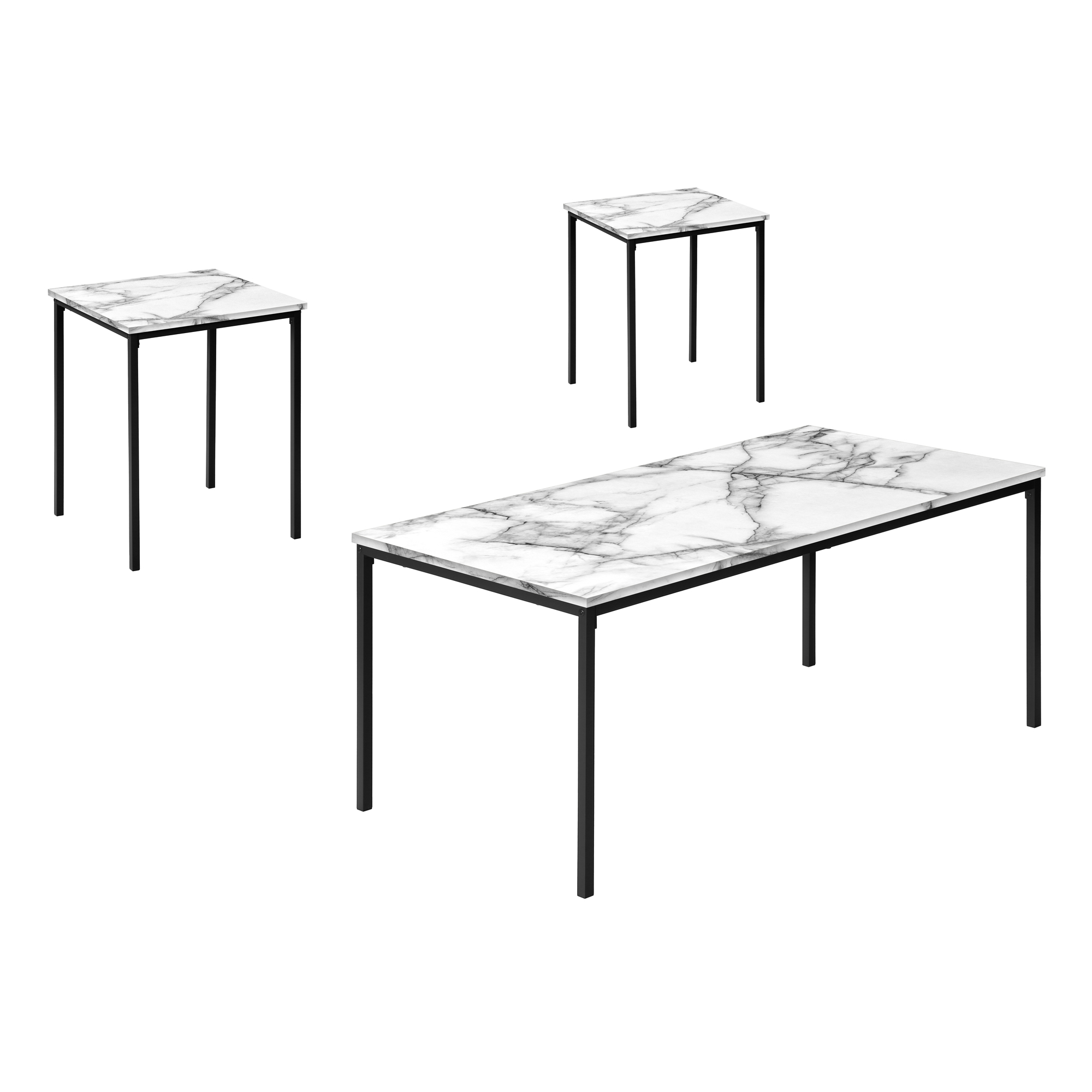 ENSEMBLE DE TABLE - ENSEMBLE 3 PIÈCES / MARBRE BLANC / MÉTAL NOIR