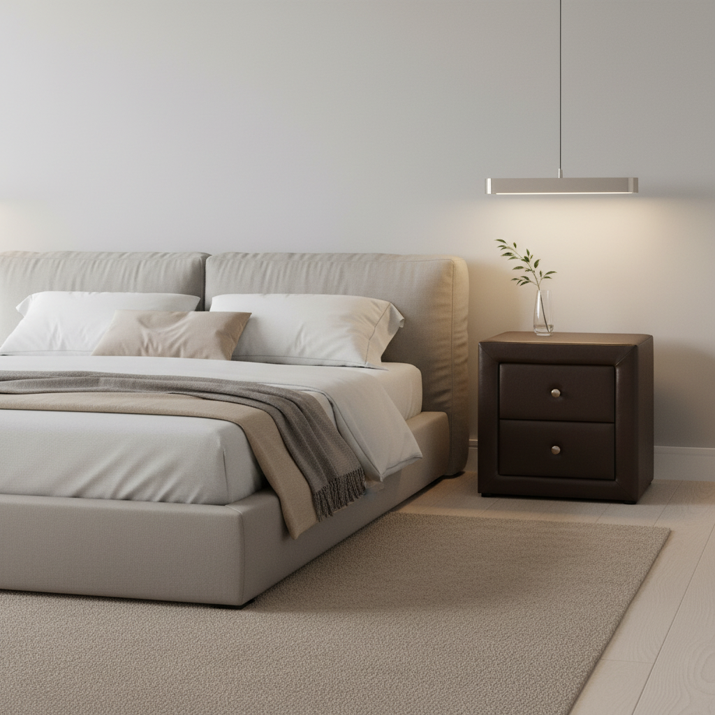 TABLE DE NUIT - 21"H / SIMILI CUIR MARRON