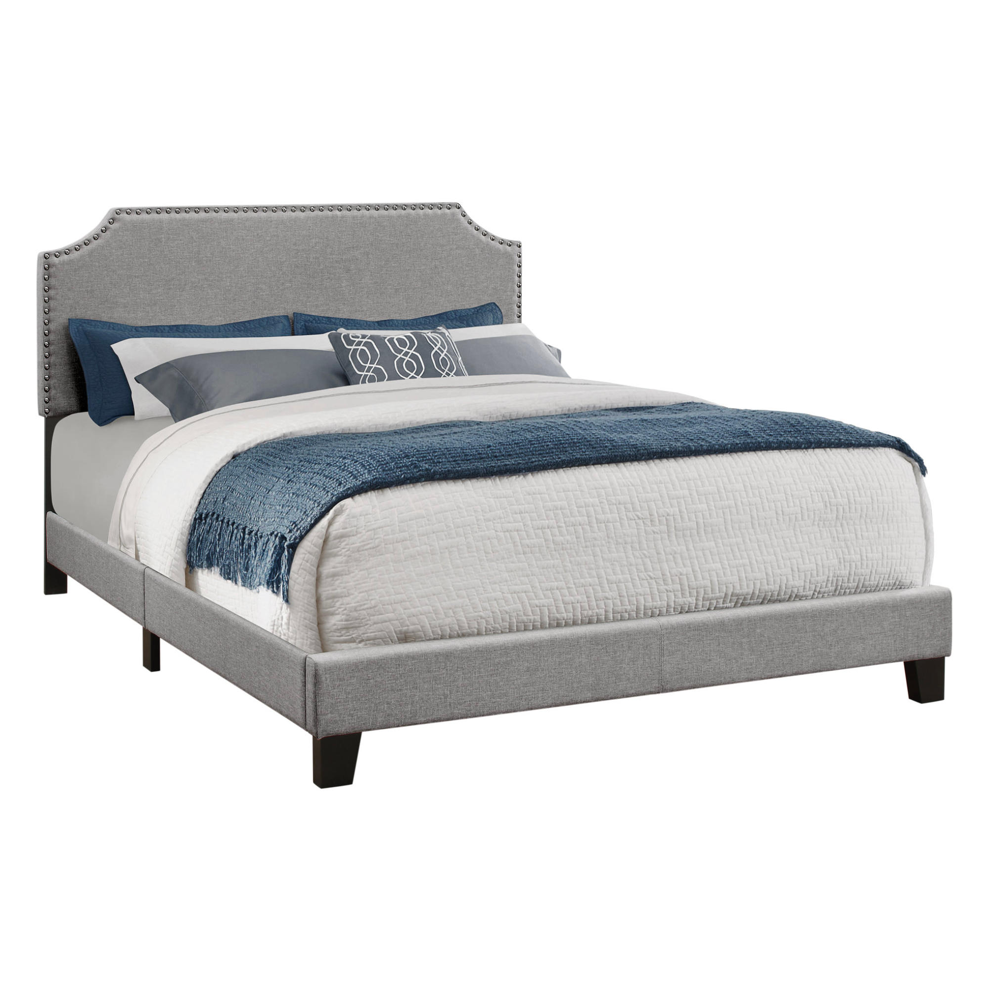 BED - QUEEN SIZE / GREY LINEN WITH CHROME TRIM
