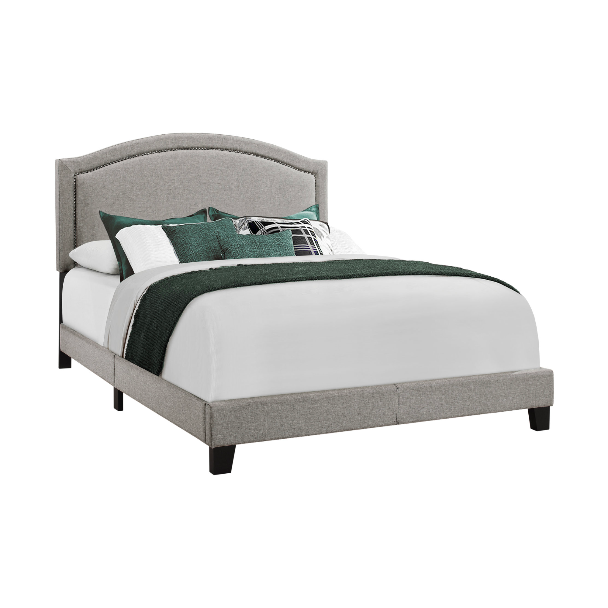 BED - QUEEN SIZE / GREY LINEN WITH CHROME TRIM
