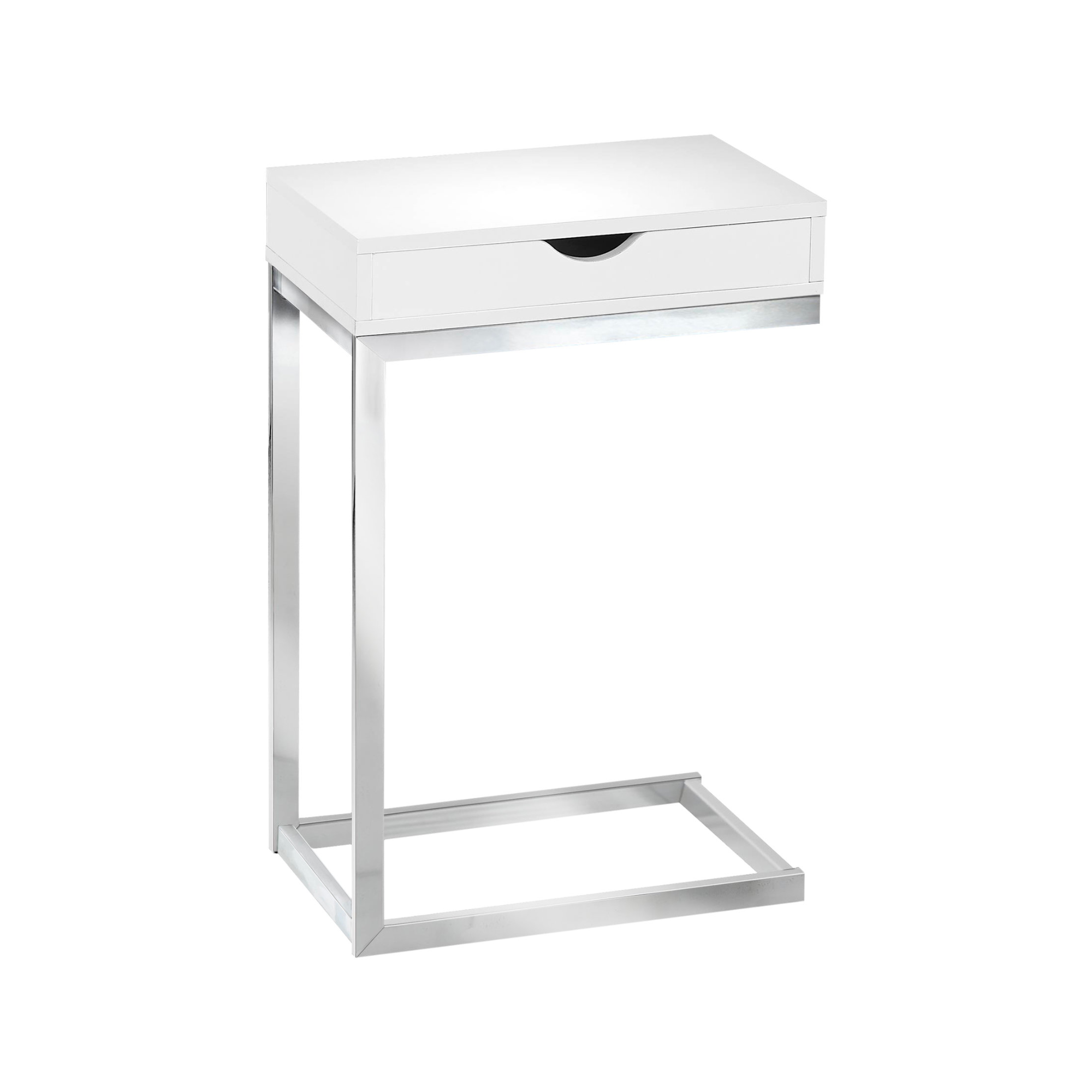 ACCENT TABLE - CHROME METAL / GLOSSY WHITE WITH A DRAWER