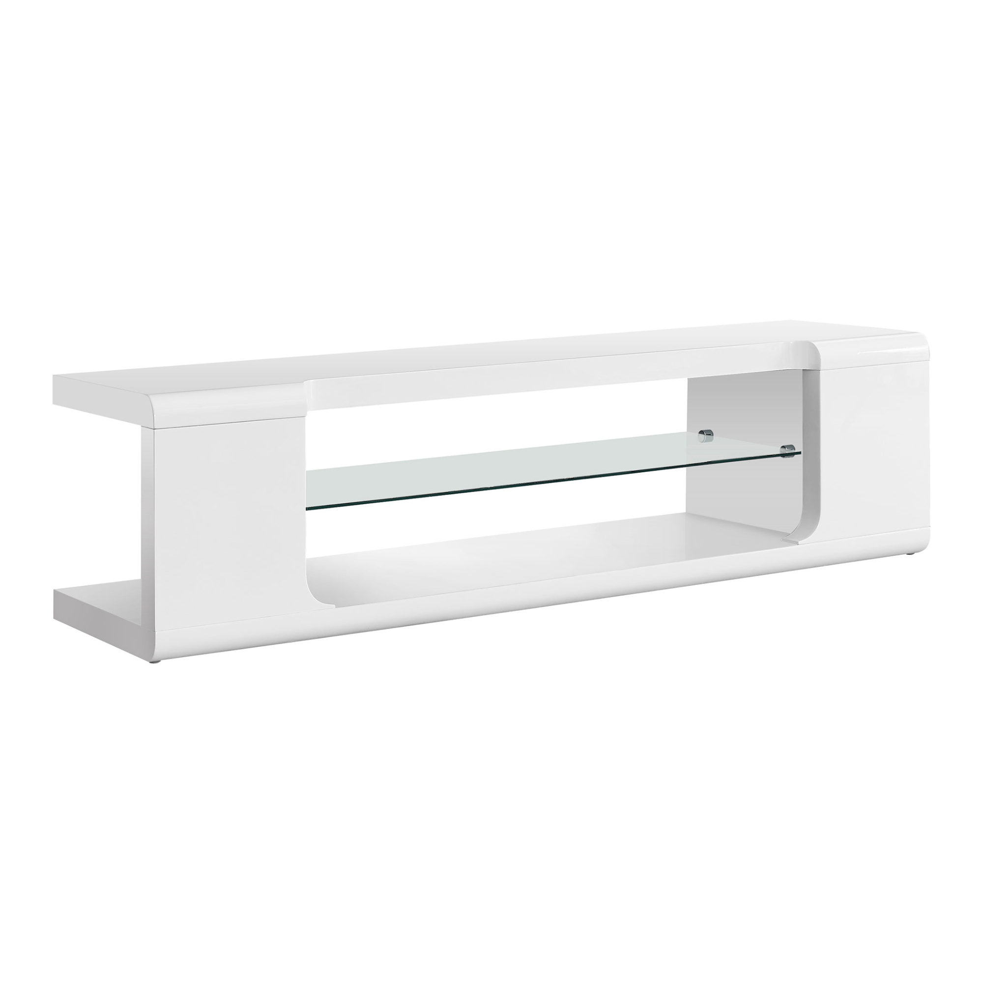 TV STAND - 60"L / HIGH GLOSSY WHITE WITH TEMPERED GLASS