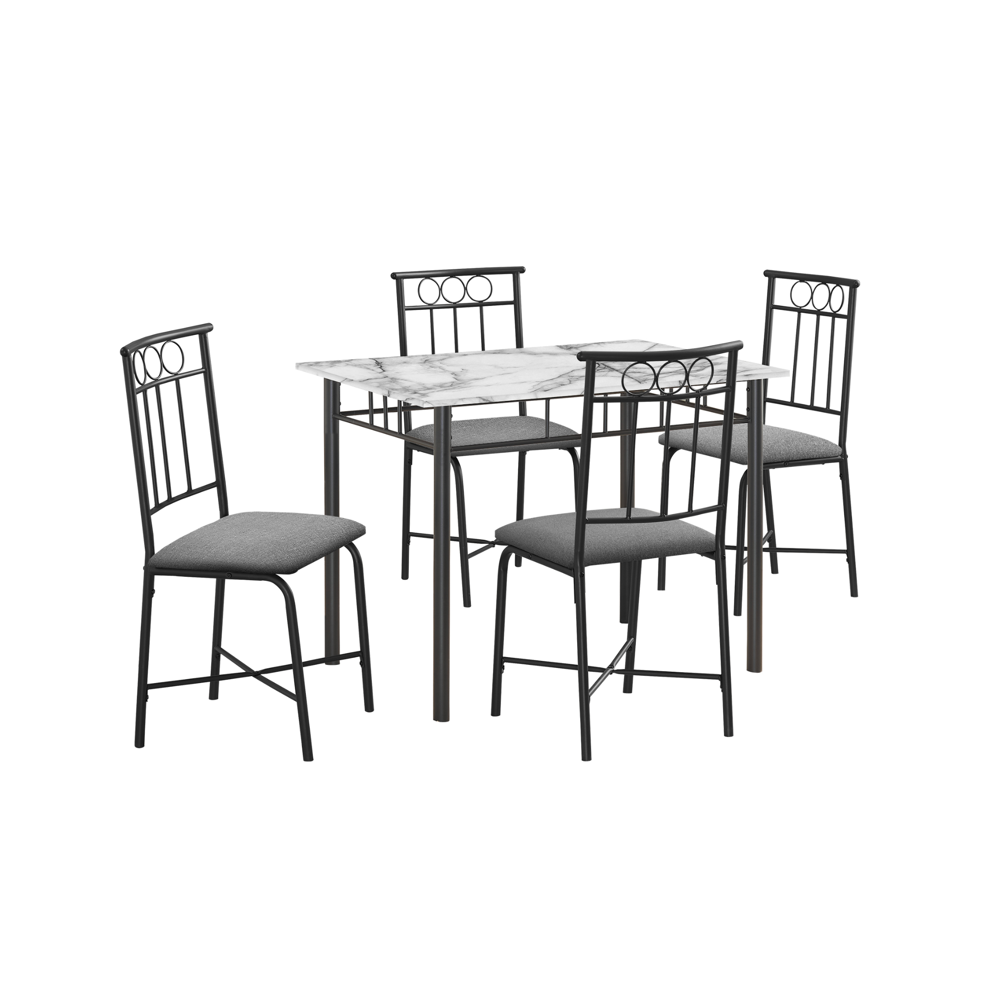 ENSEMBLE DE SALLE À MANGER - ENSEMBLE 5 PIÈCES / PLATEAU EN MARBRE BLANC / MÉTAL NOIR