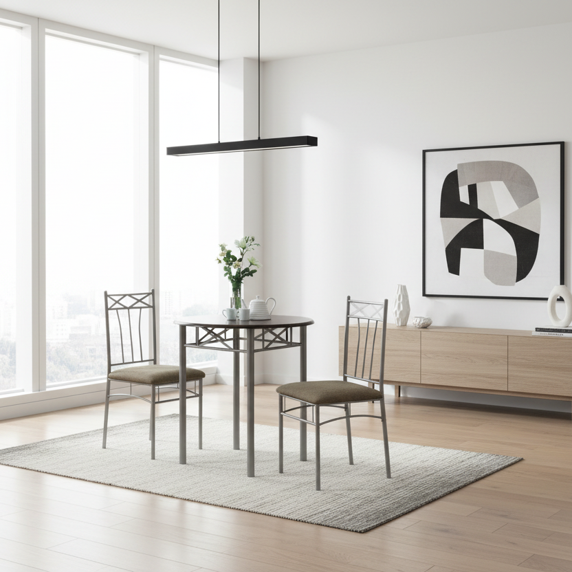 ENSEMBLE DE SALLE À MANGER - ENSEMBLE 3 PIÈCES / ESPRESSO / MÉTAL ARGENTÉ