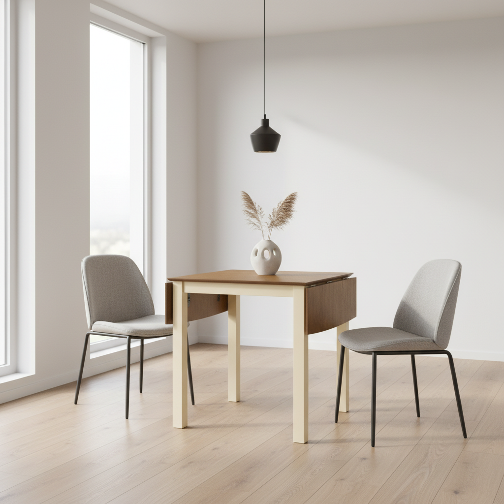 TABLE À MANGER - 30"X 48" / CRÈME / PLATEAU EN CHÊNE 9" À RABATTANTS