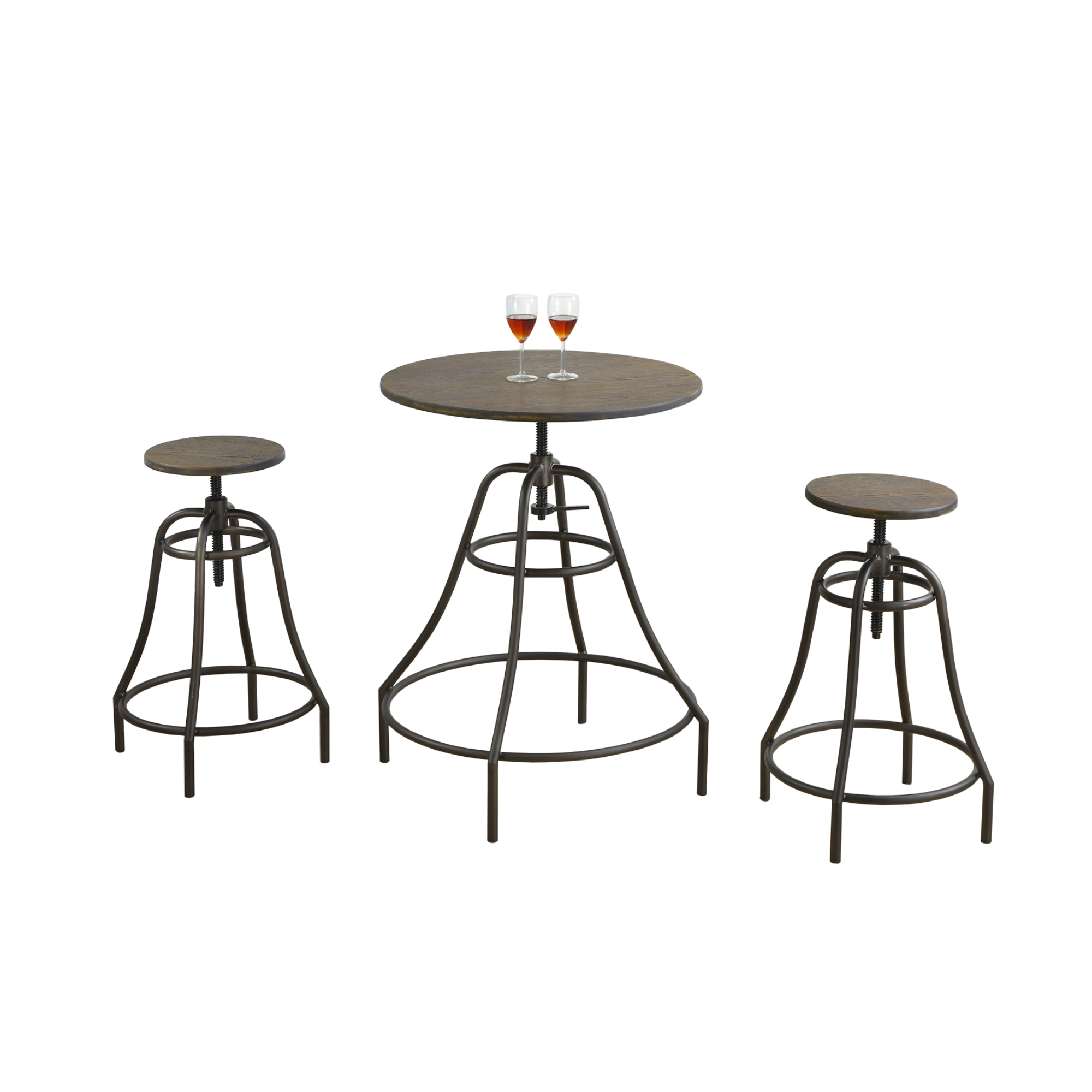 ENSEMBLE DE SALLE À MANGER - ENSEMBLE 3 PIÈCES / MARRON VIEILLI / MÉTAL BRONZE