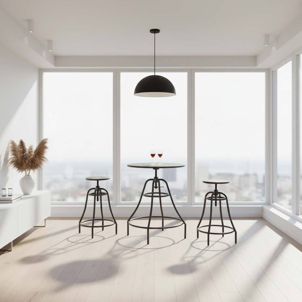 ENSEMBLE DE SALLE À MANGER - ENSEMBLE 3 PIÈCES / MARRON VIEILLI / MÉTAL BRONZE