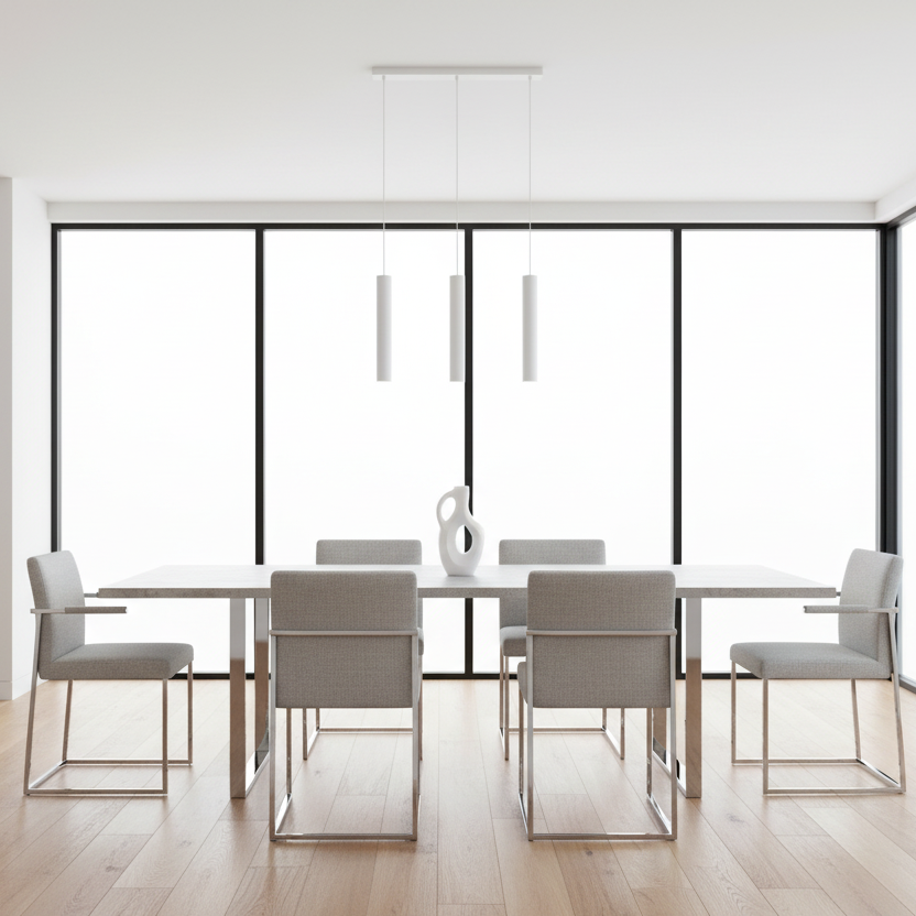 TABLE À MANGER - 91 x 152 cm / CIMENT GRIS / MÉTAL CHROMÉ