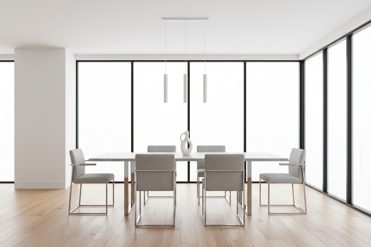 DINING TABLE - 36"X 60" / GREY CEMENT / CHROME METAL