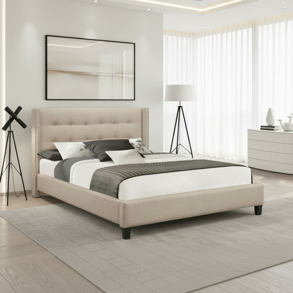 IF-188 Beige Linen Queen Bed