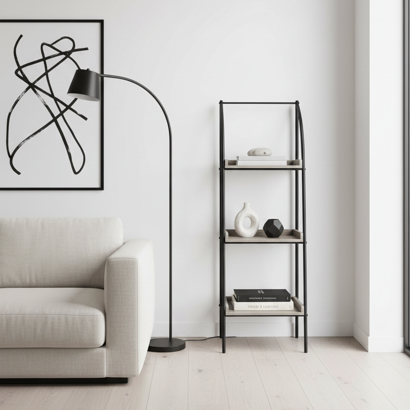 BOOKCASE - 48"H / DARK TAUPE / BLACK METAL