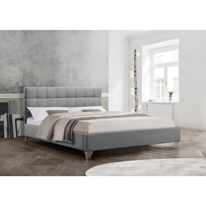 IF-5710 Grey Upholstered Bed with Chrome Legs