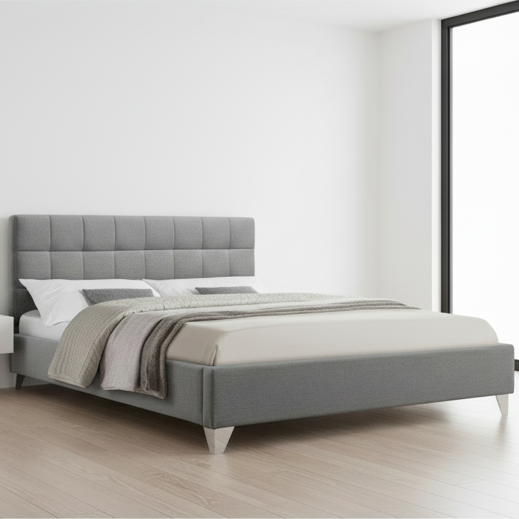 IF-5710 Grey Upholstered Bed with Chrome Legs