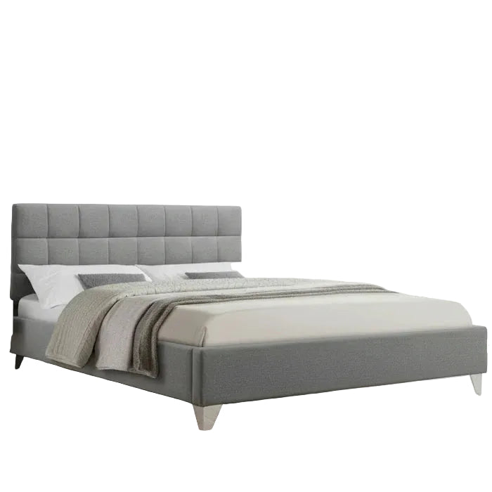 IF-5710 Grey Upholstered Bed with Chrome Legs