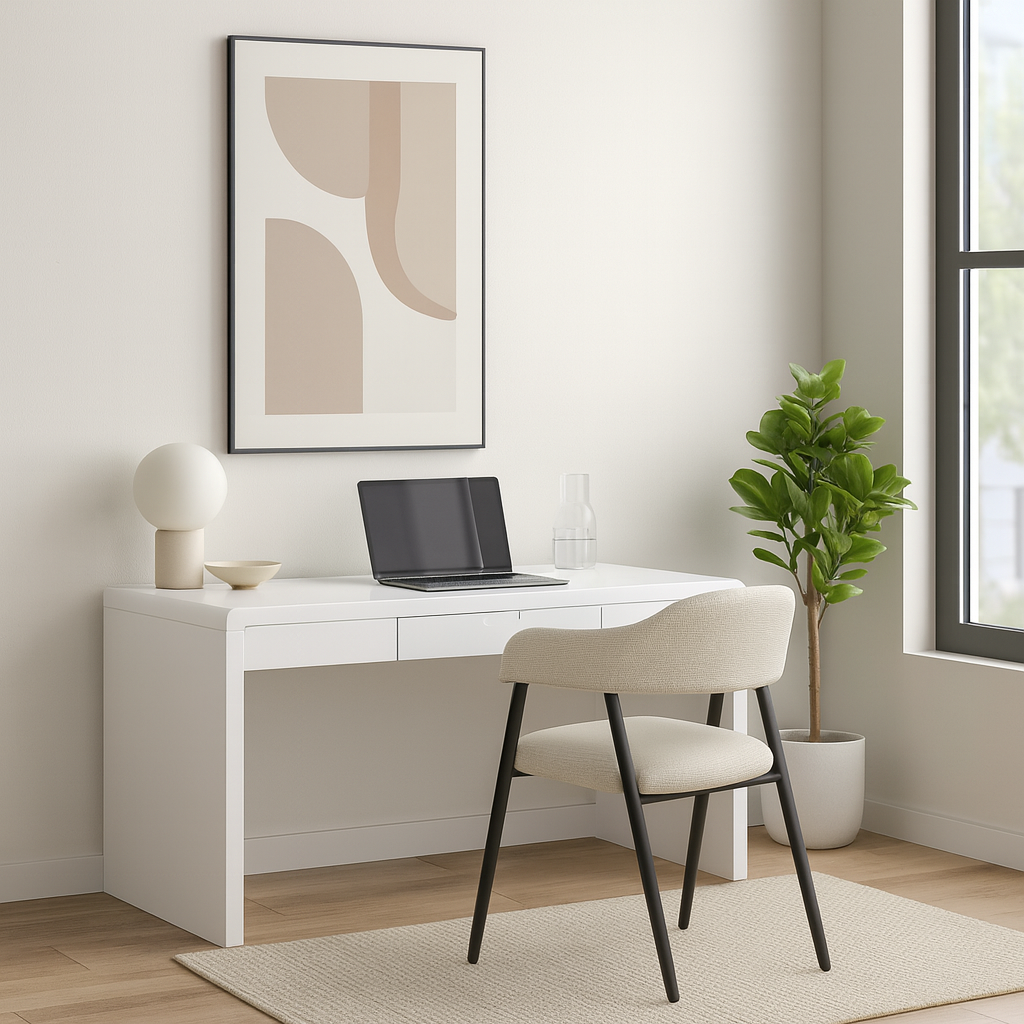 BUREAU D'ORDINATEUR - 48"L / BLANC BRILLANT / TIROIR DE RANGEMENT