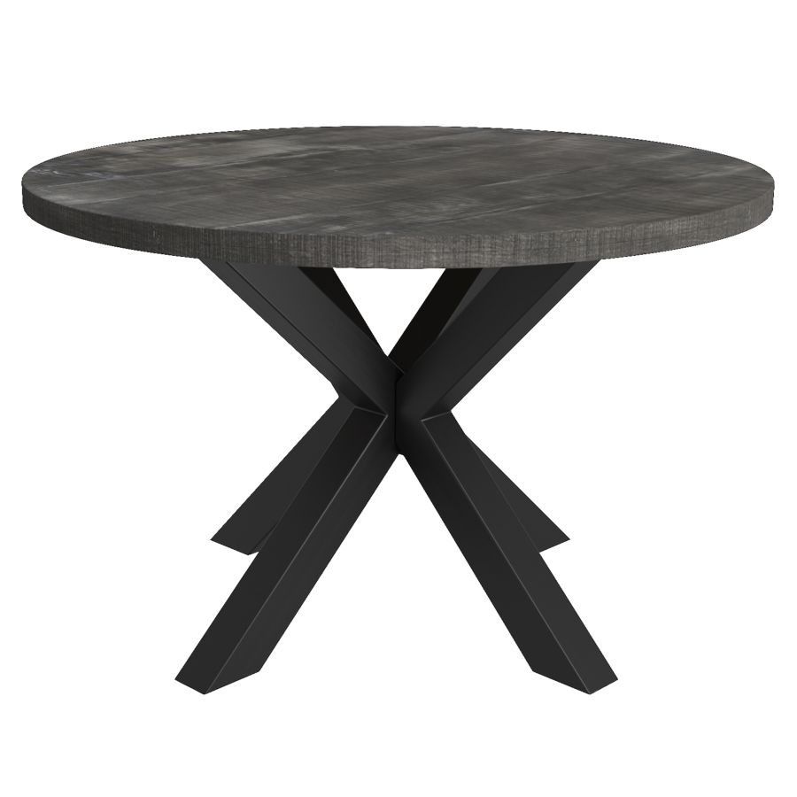 ARHAN ROUND DINING TABLE IN DISTRESSED GREY AND BLACK