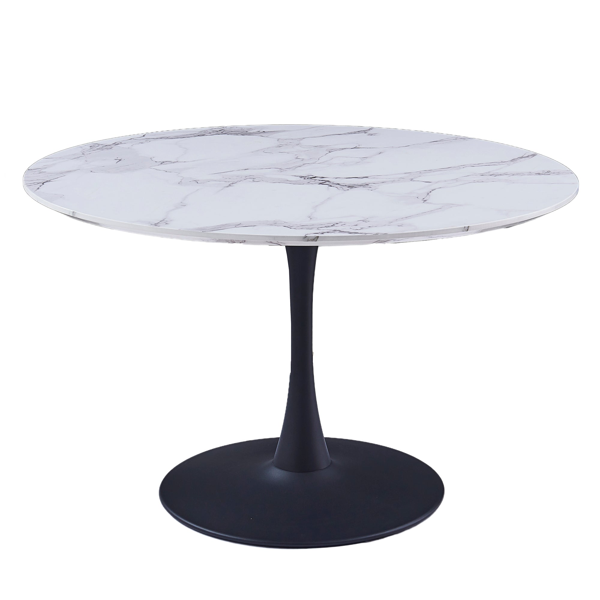 Zilo 48" Round Dining Table in White Faux Marble and Black