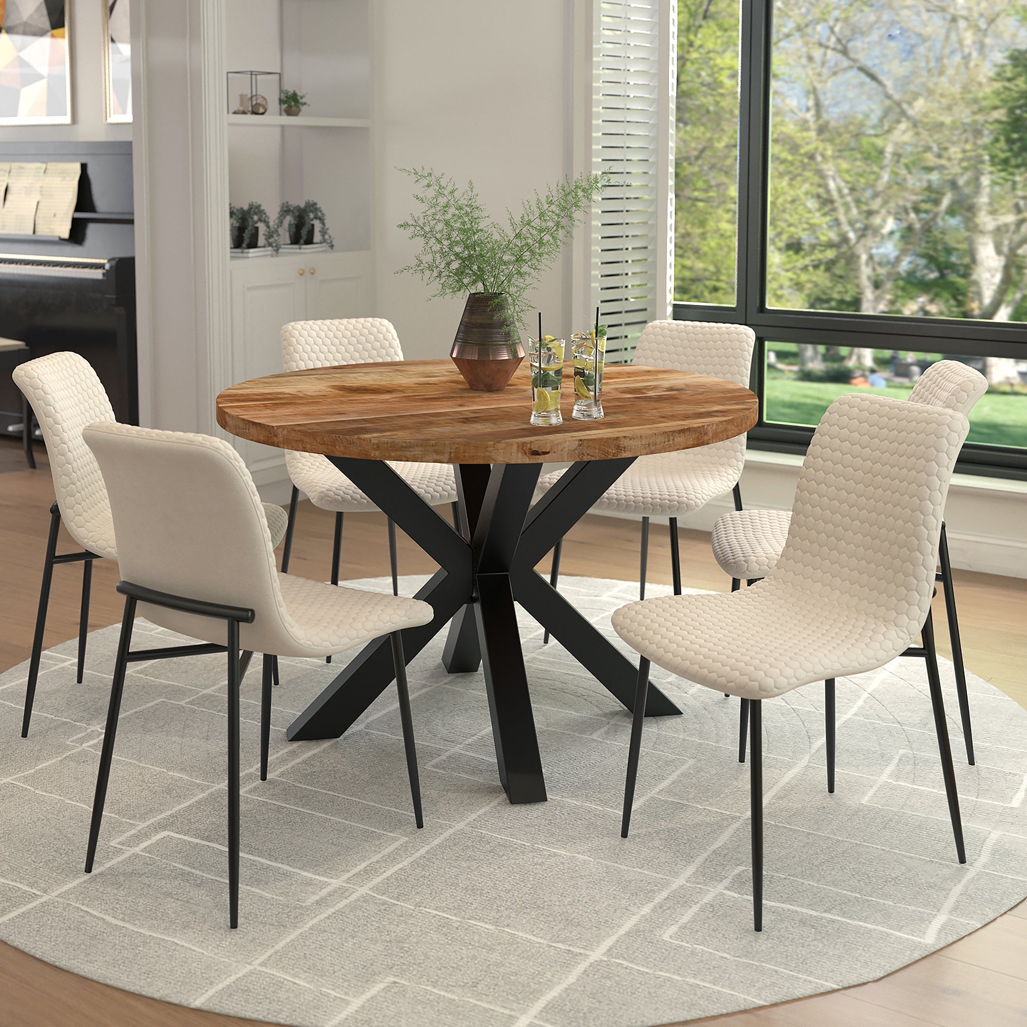 Chaises de salle à manger Brixx, lot de 2, en tissu beige et noir