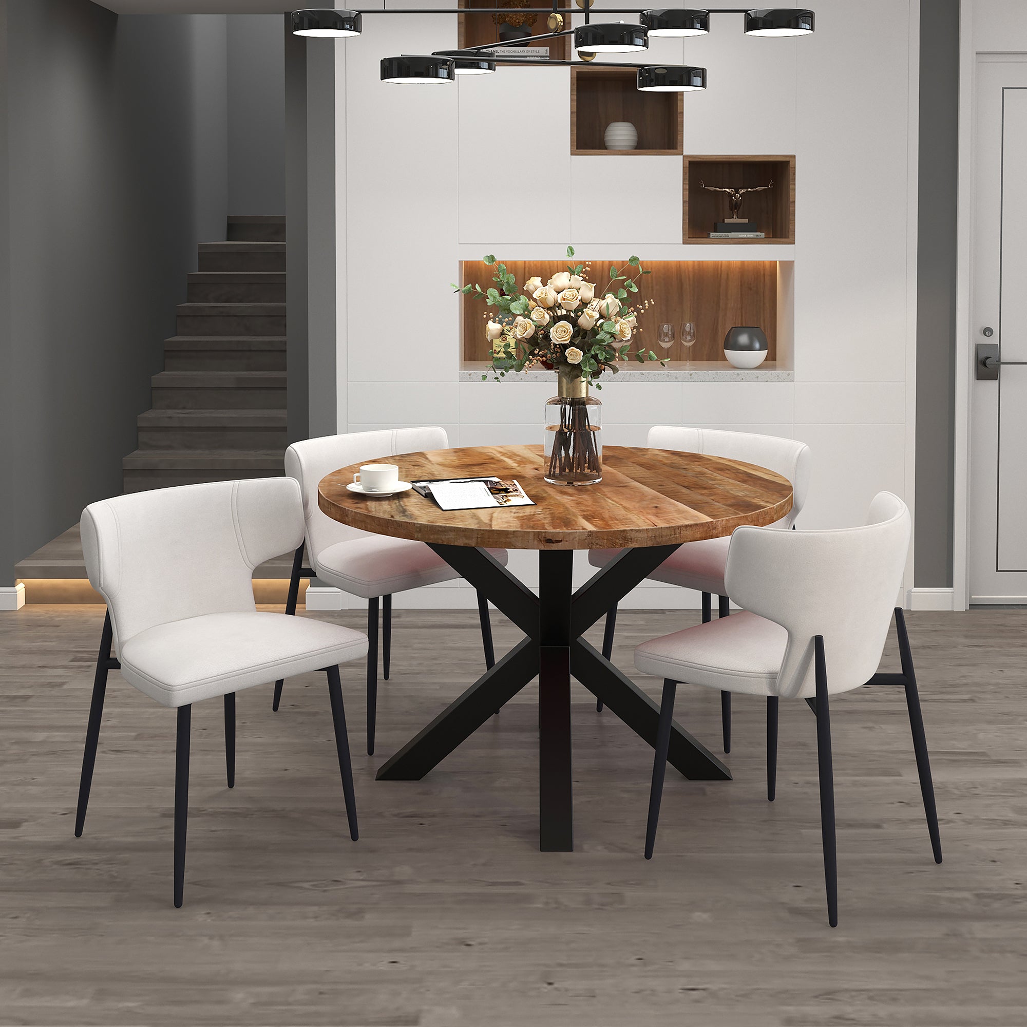 Chaises de salle à manger Olis, lot de 2, en tissu beige et noir