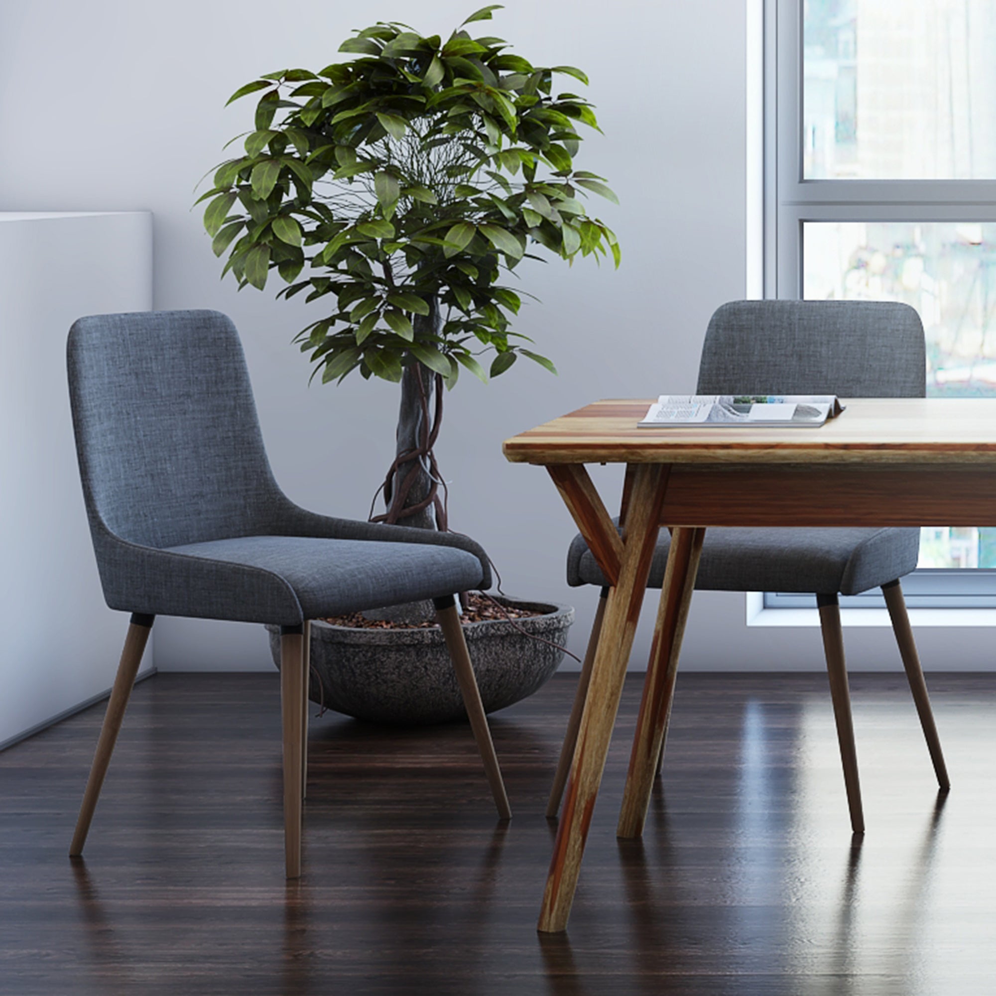 Chaise de salle à manger Mia, lot de 2, gris foncé et pieds gris