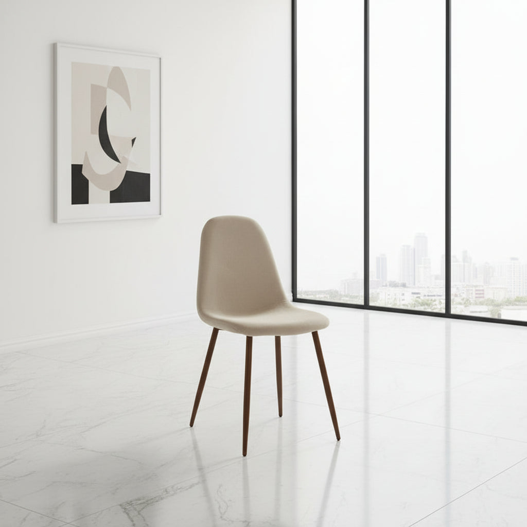 Chaise de salle à manger Lyna, lot de 4, beige et noyer