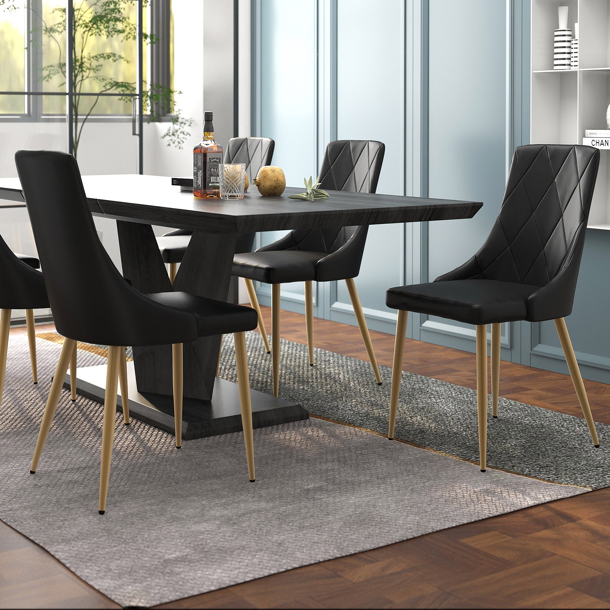 Chaise de salle à manger Antoine, lot de 2, noir et or vieilli