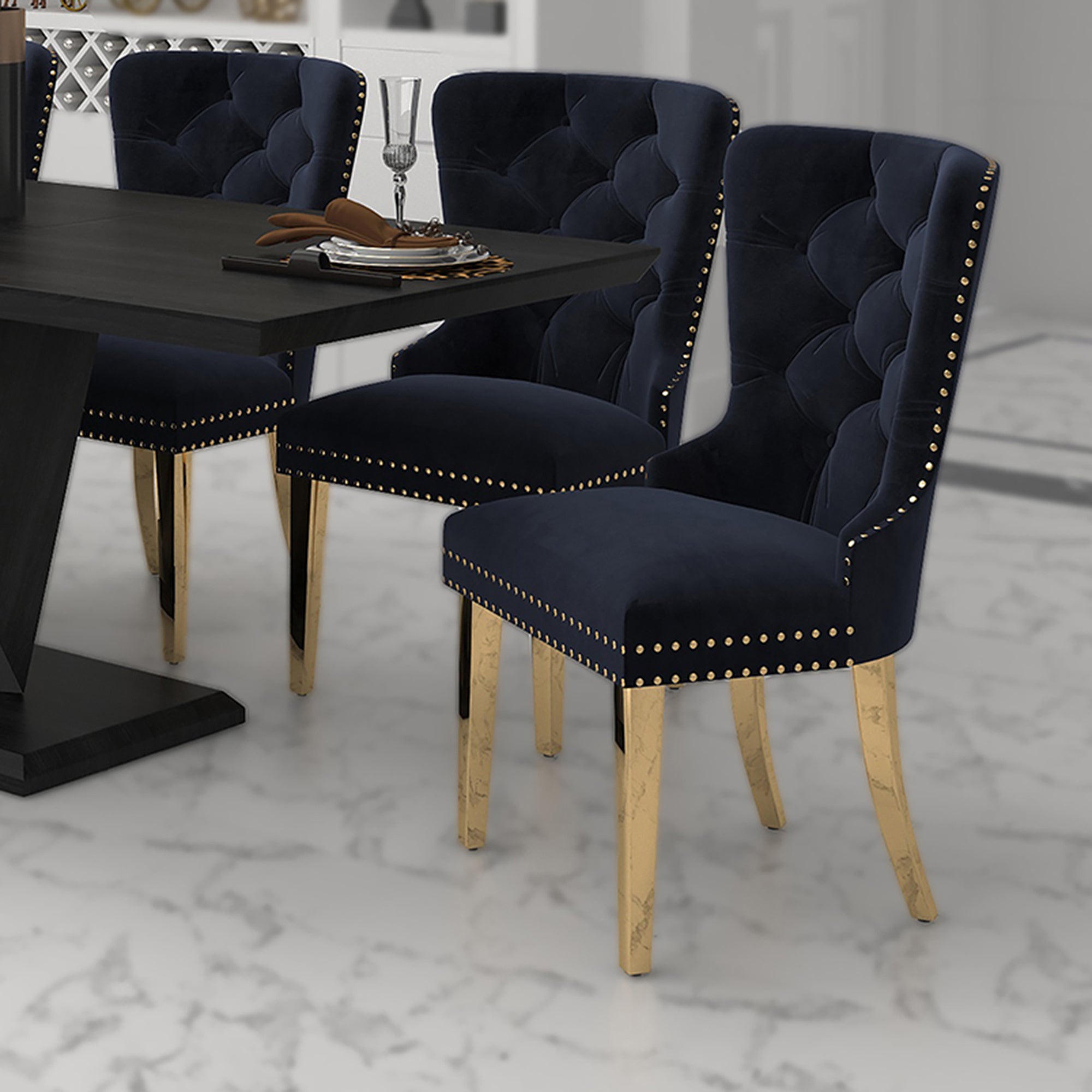 Chaises de salle à manger Mizal, lot de 2, noir et or