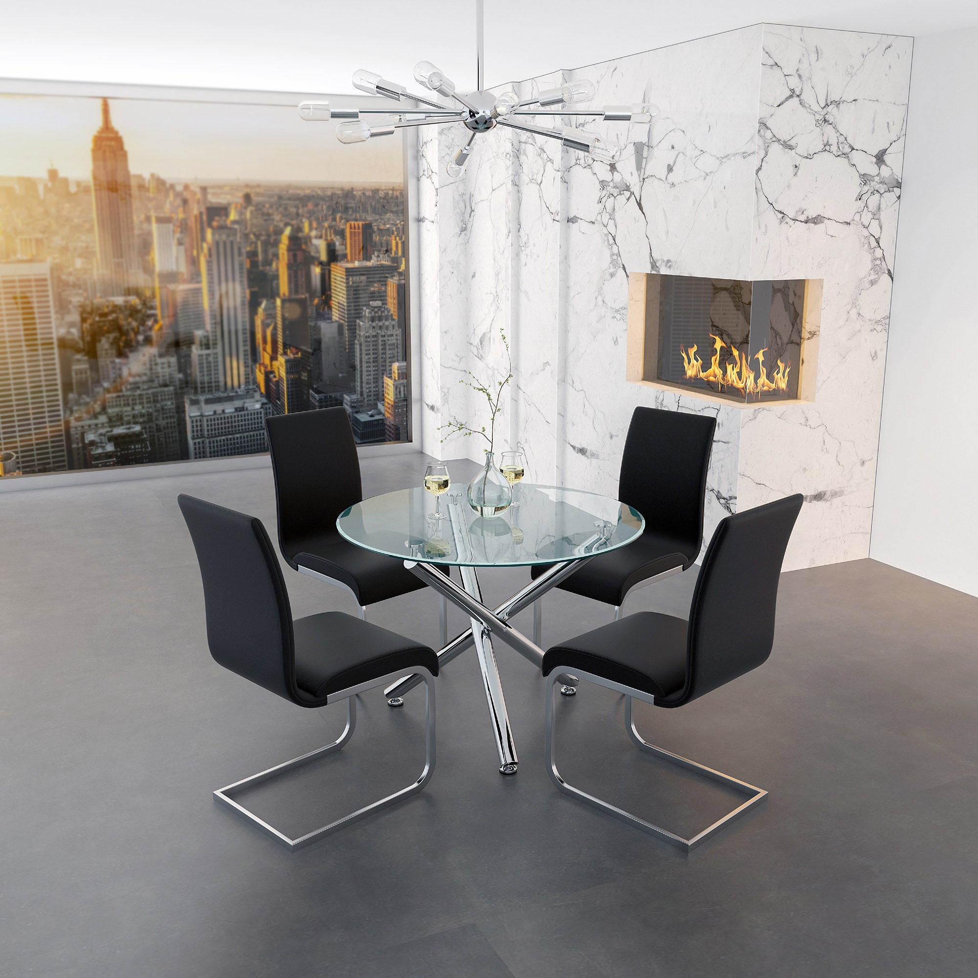 Ensemble de salle à manger 5 pièces Solara/Maxim en chrome avec chaise noire