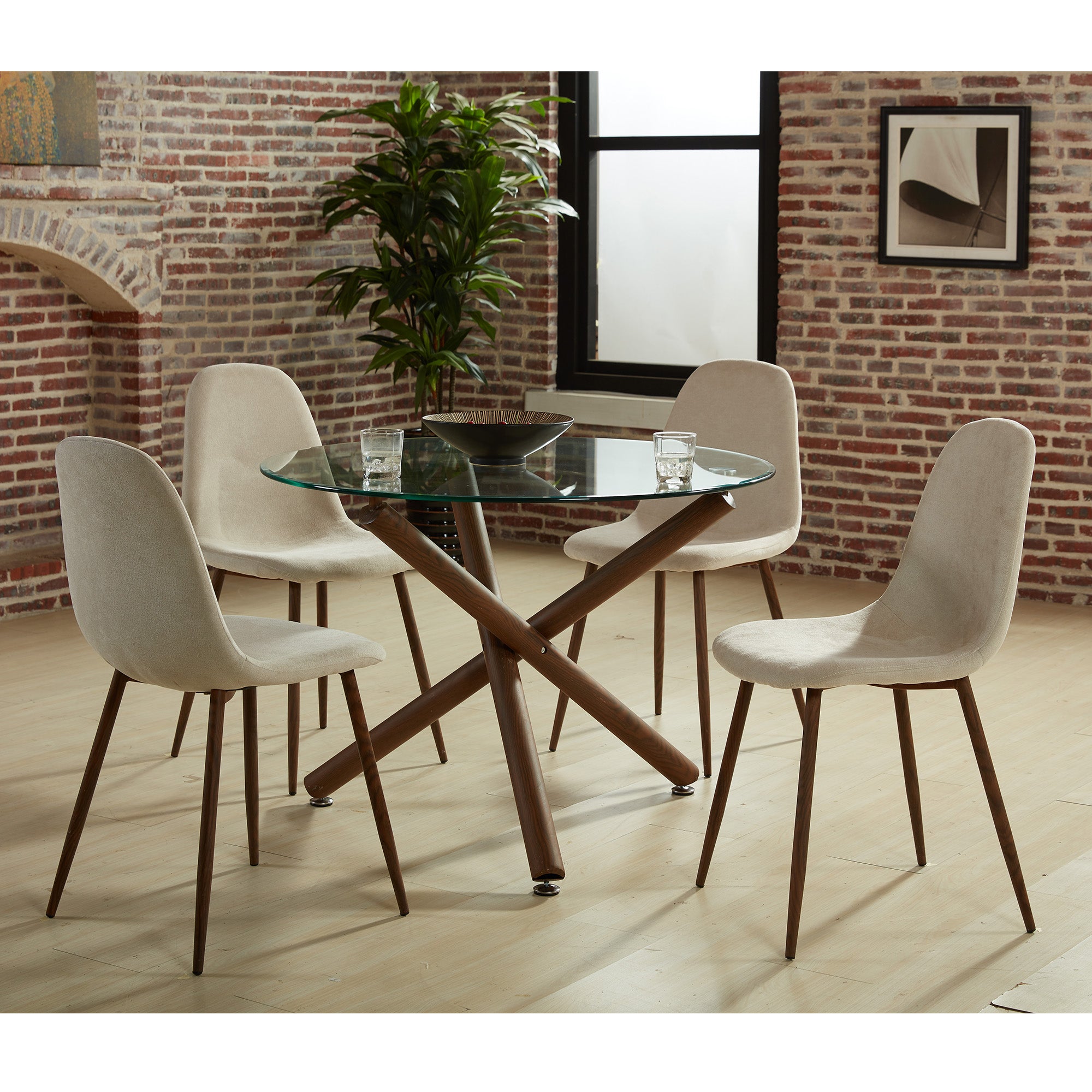 Ensemble de salle à manger 5 pièces Rocca/Lyna en noyer avec chaise beige