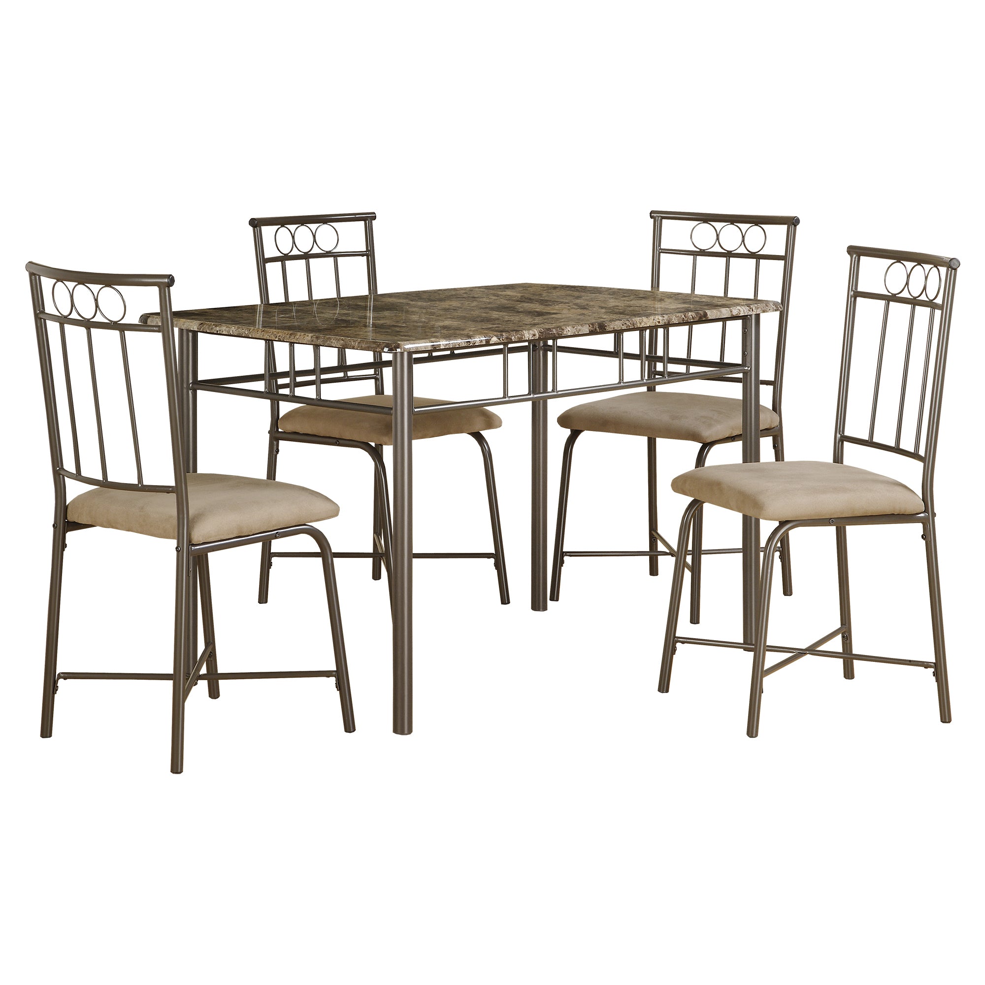 ENSEMBLE DE SALLE À MANGER - 5 PIÈCES / MARBRE ESPRESSO / MÉTAL BRONZE