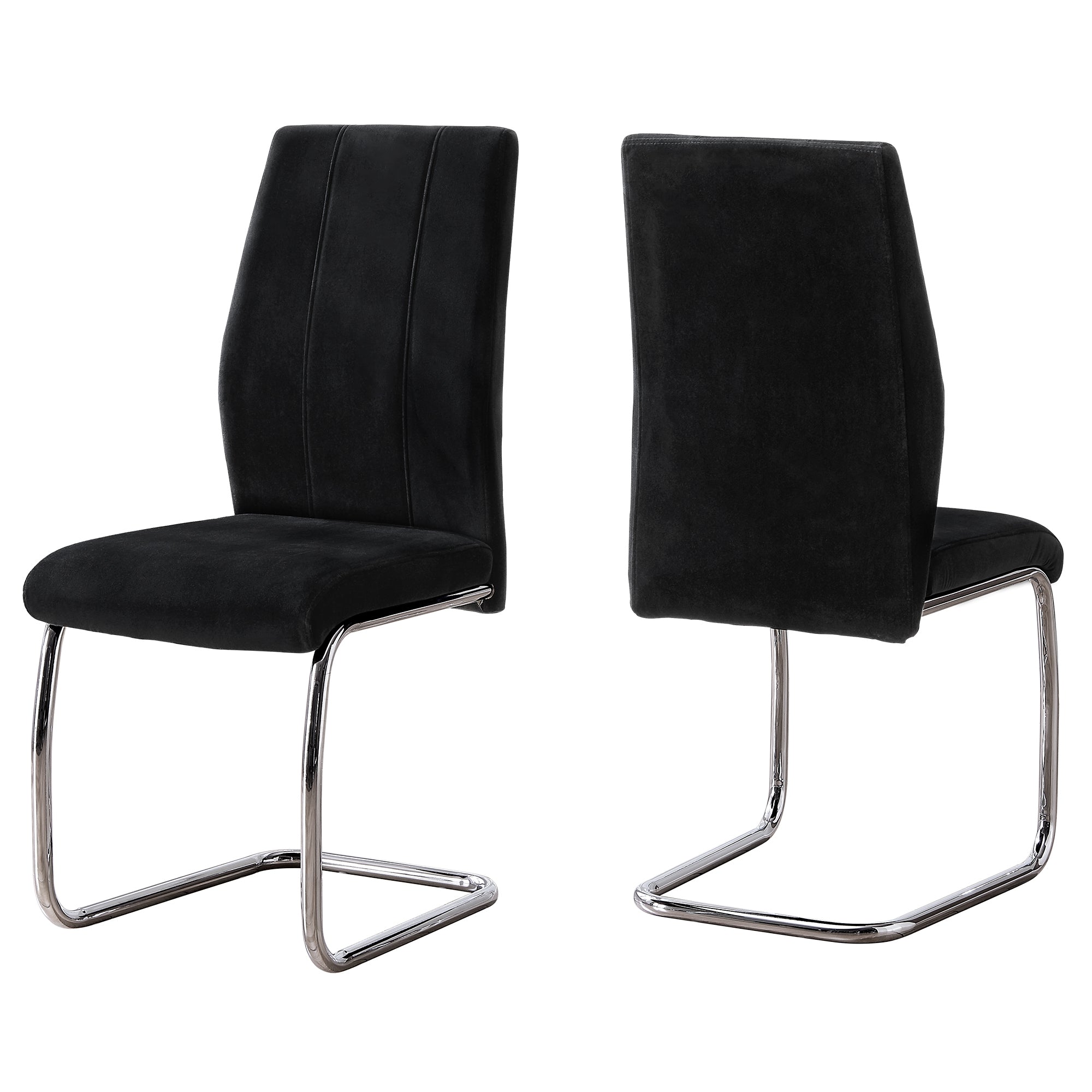 CHAISES DE SALLE À MANGER - 2 PIÈCES / 39"H / VELOURS NOIR / CHROME