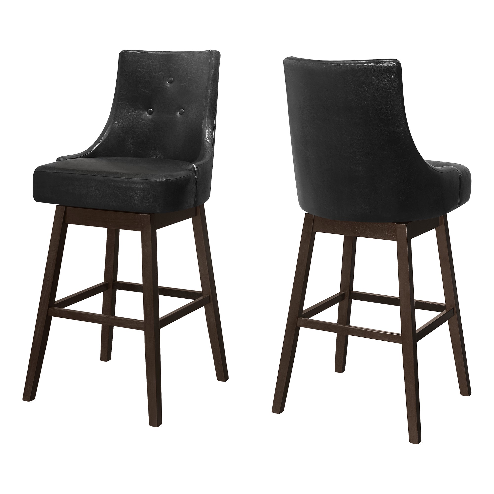 TABOURET DE BAR - 2 PIÈCES / 46"H / SIMILI CUIR NOIR / PIVOTANT