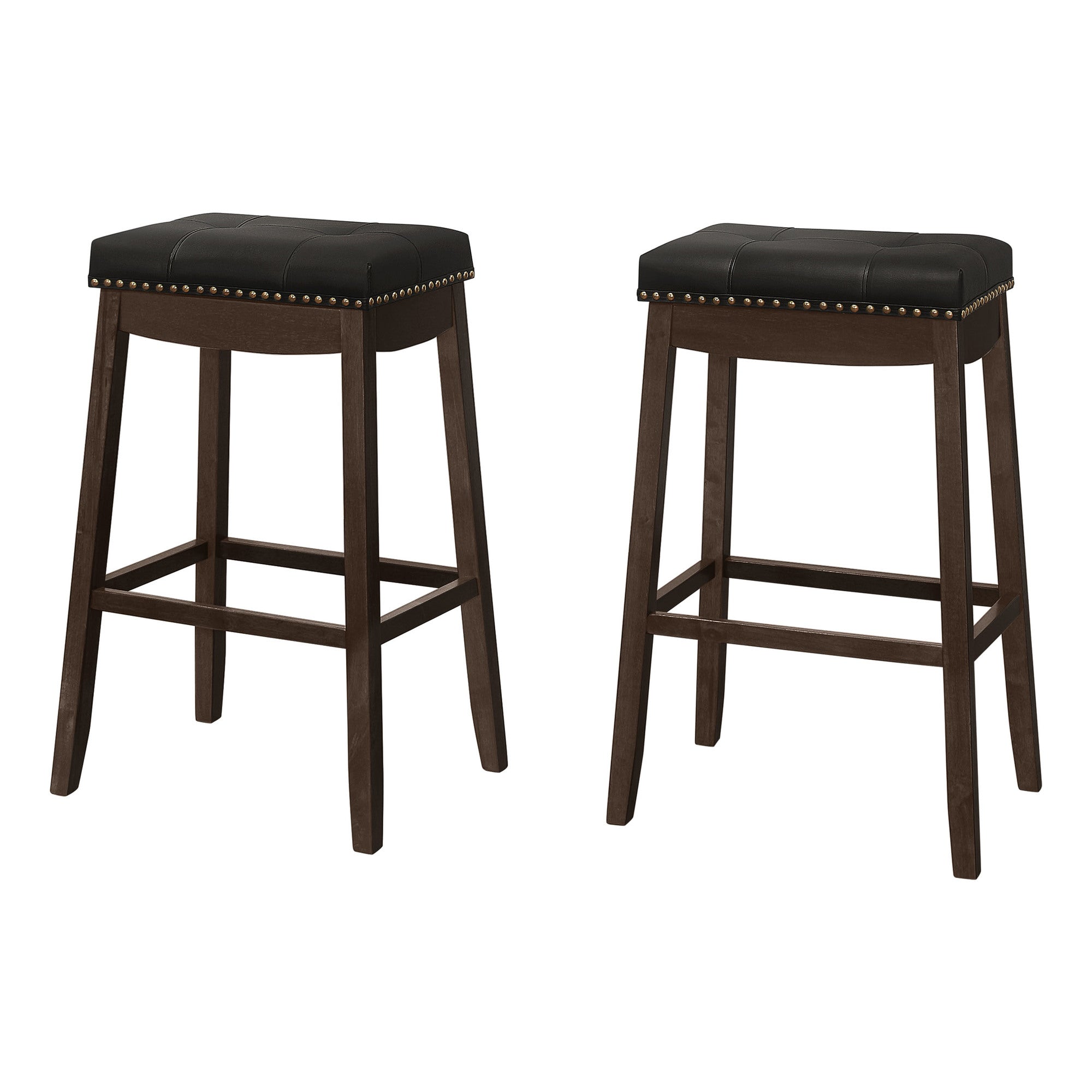 TABOURET DE BAR - 2 PIÈCES / 29"H / SIMILI CUIR NOIR / ESPRESSO