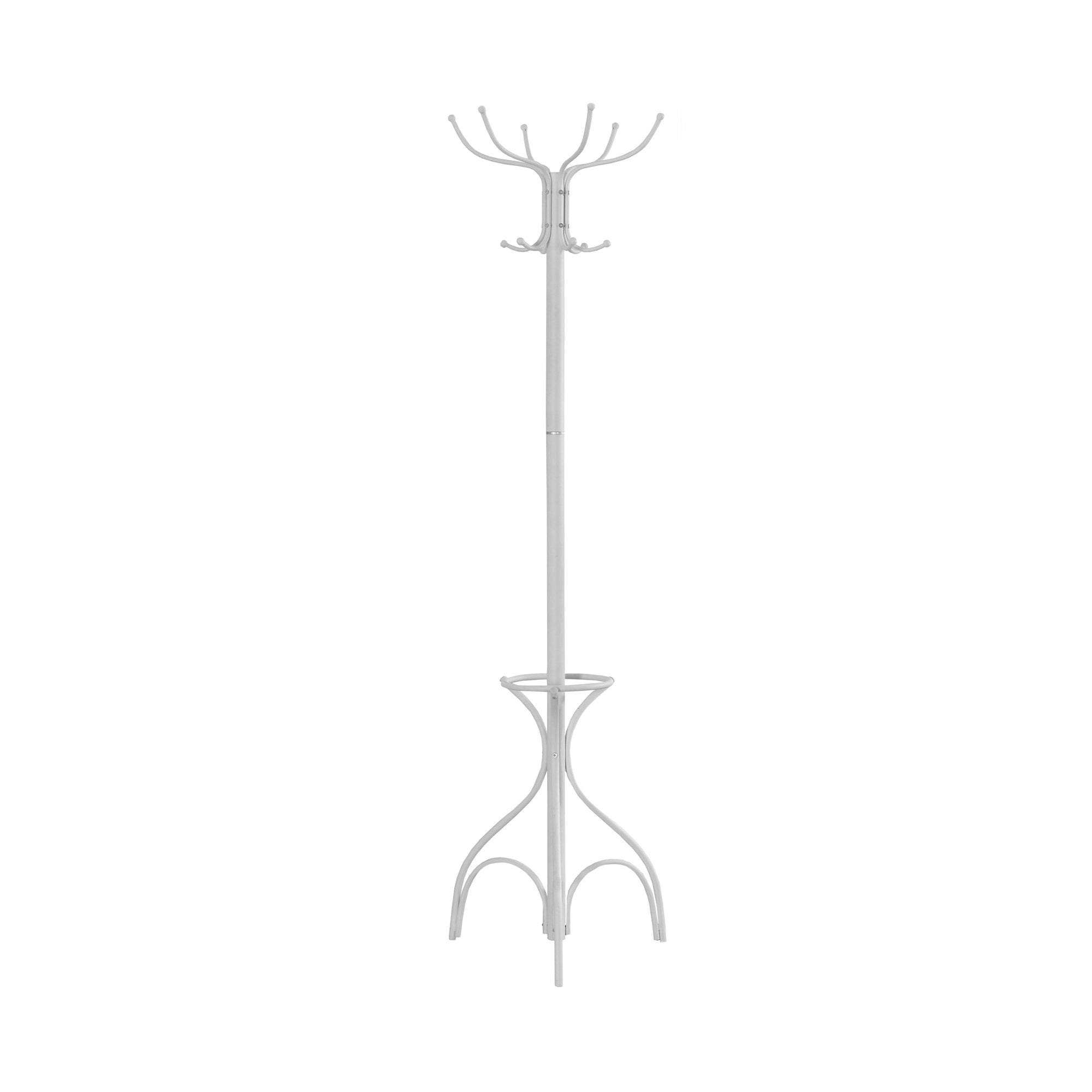 COAT RACK - 70"H / WHITE METAL WITH AN UMBRELLA HOLDER