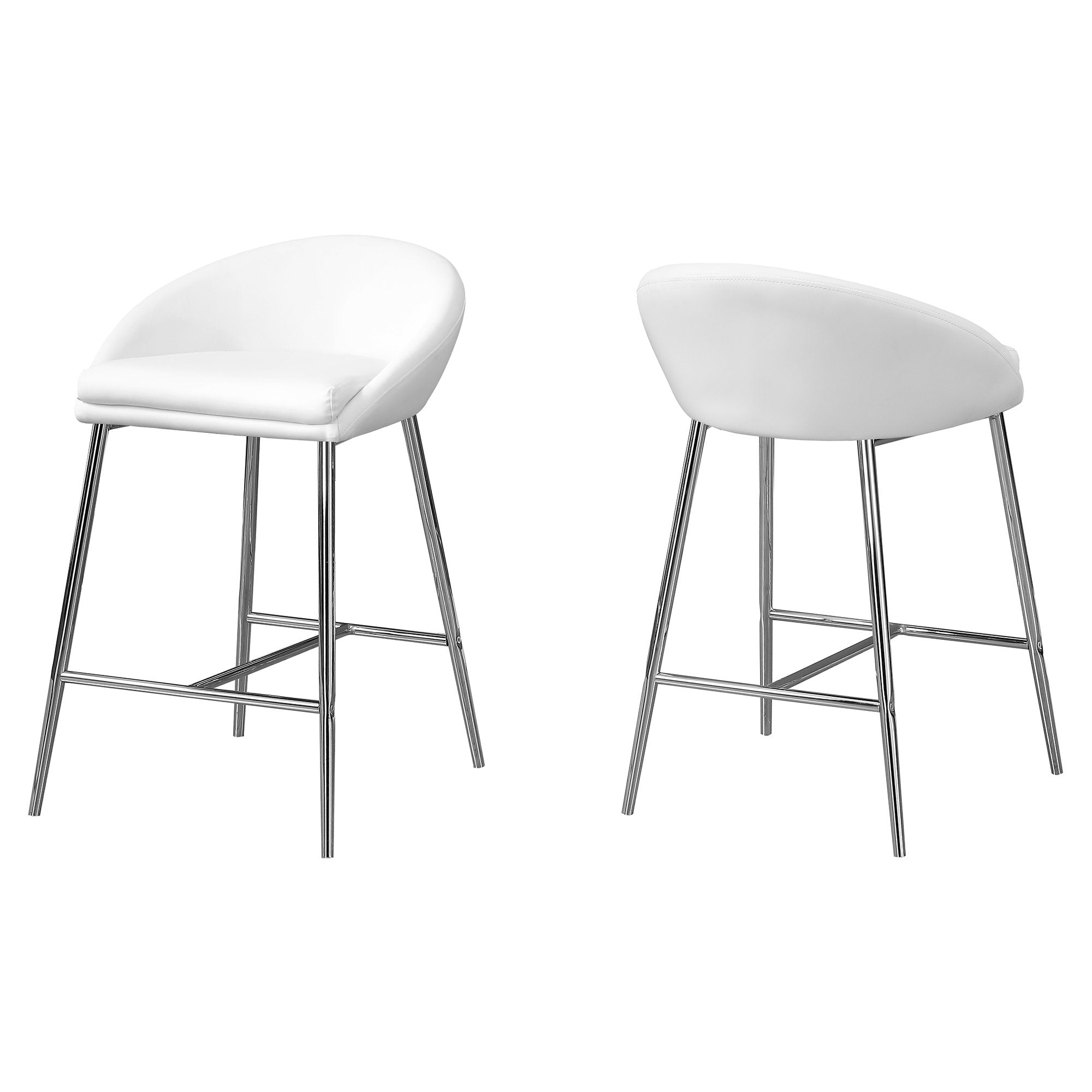 TABOURET DE BAR - 2 PIÈCES / BLANC / BASE CHROMÉE / HAUTEUR COMPTOIR