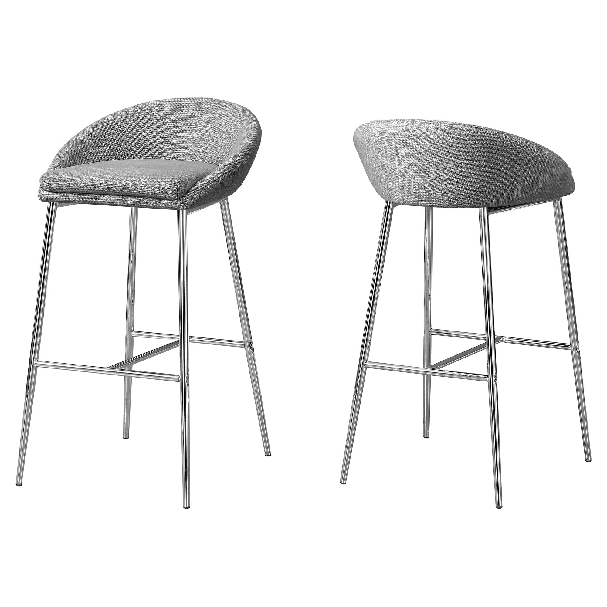 TABOURET DE BAR - 2 PIÈCES / TISSU GRIS / BASE CHROMÉE / HAUTEUR BAR