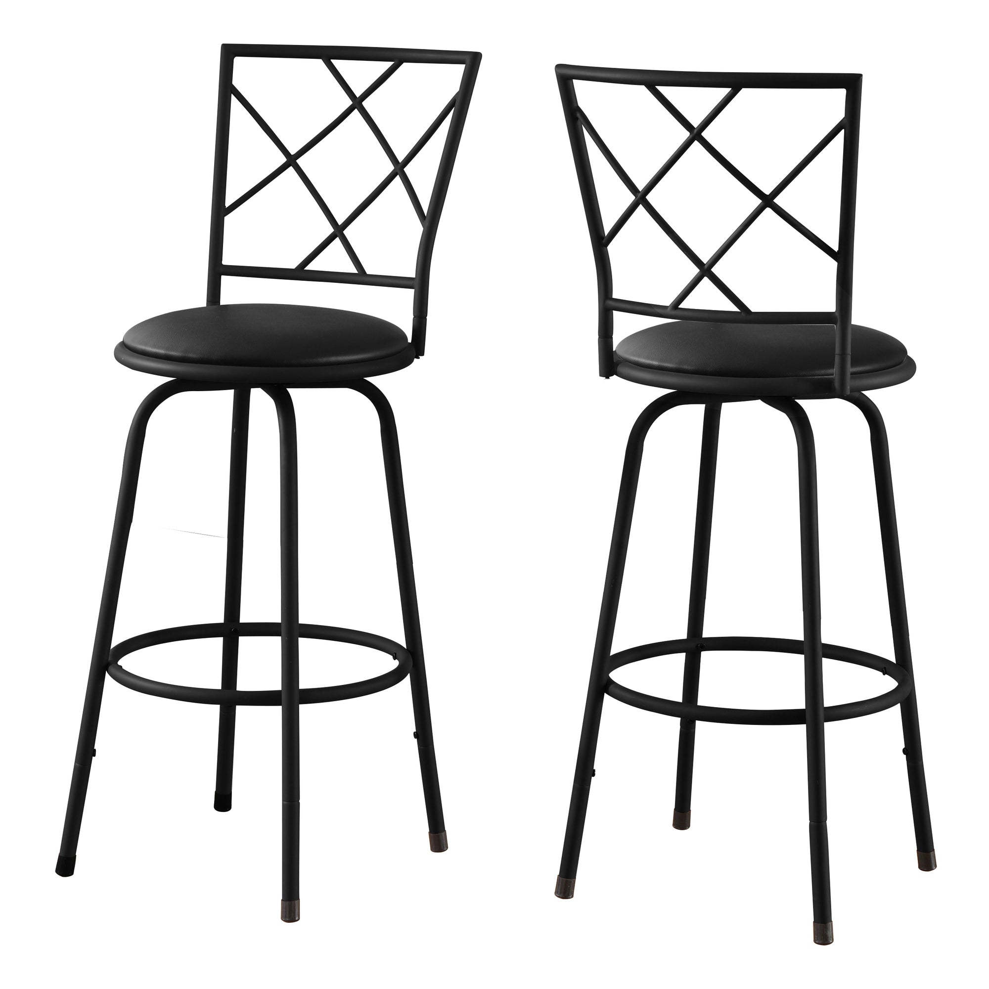 TABOURET DE BAR - 2 PIÈCES / PIVOTANT / NOIR / SIÈGE SIMILI CUIR NOIR