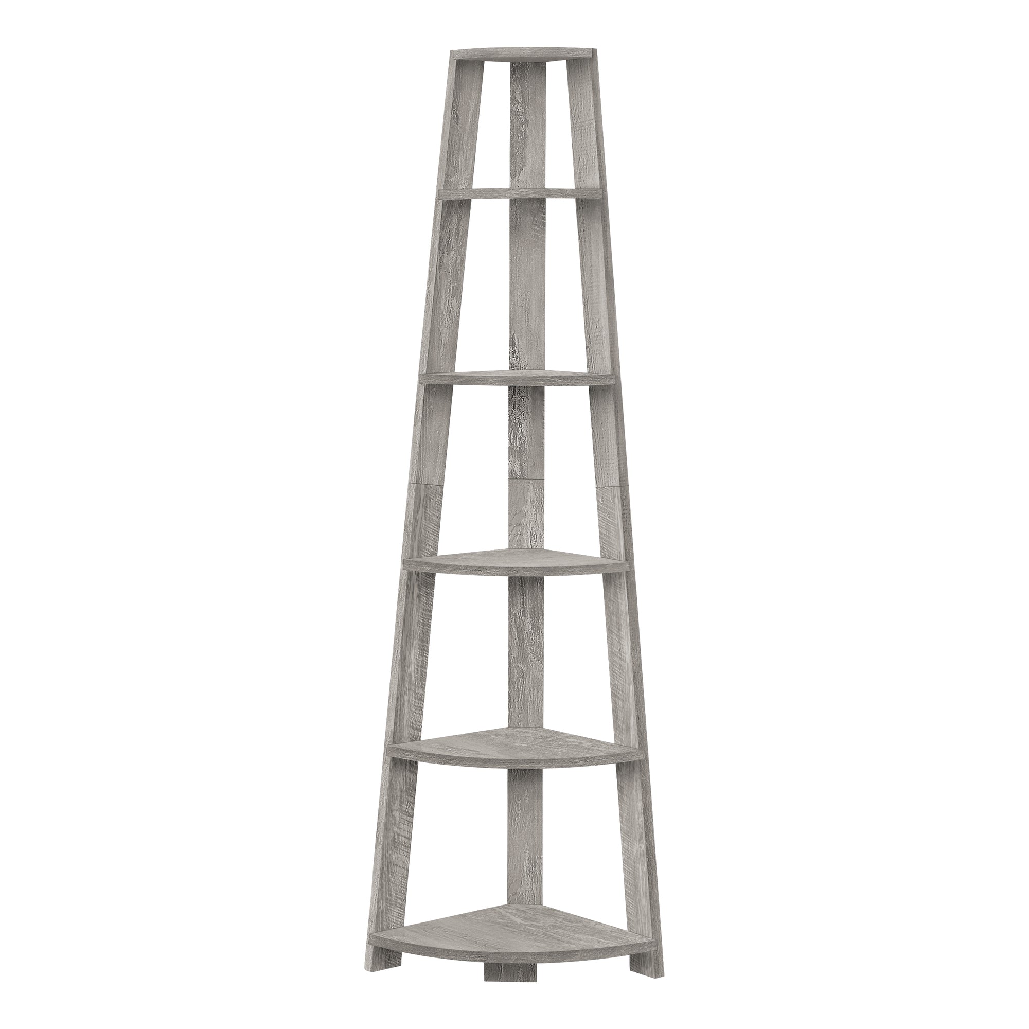 BOOKCASE - 72""H / INDUSTRIAL GREY CORNER ACCENT ETAGERE