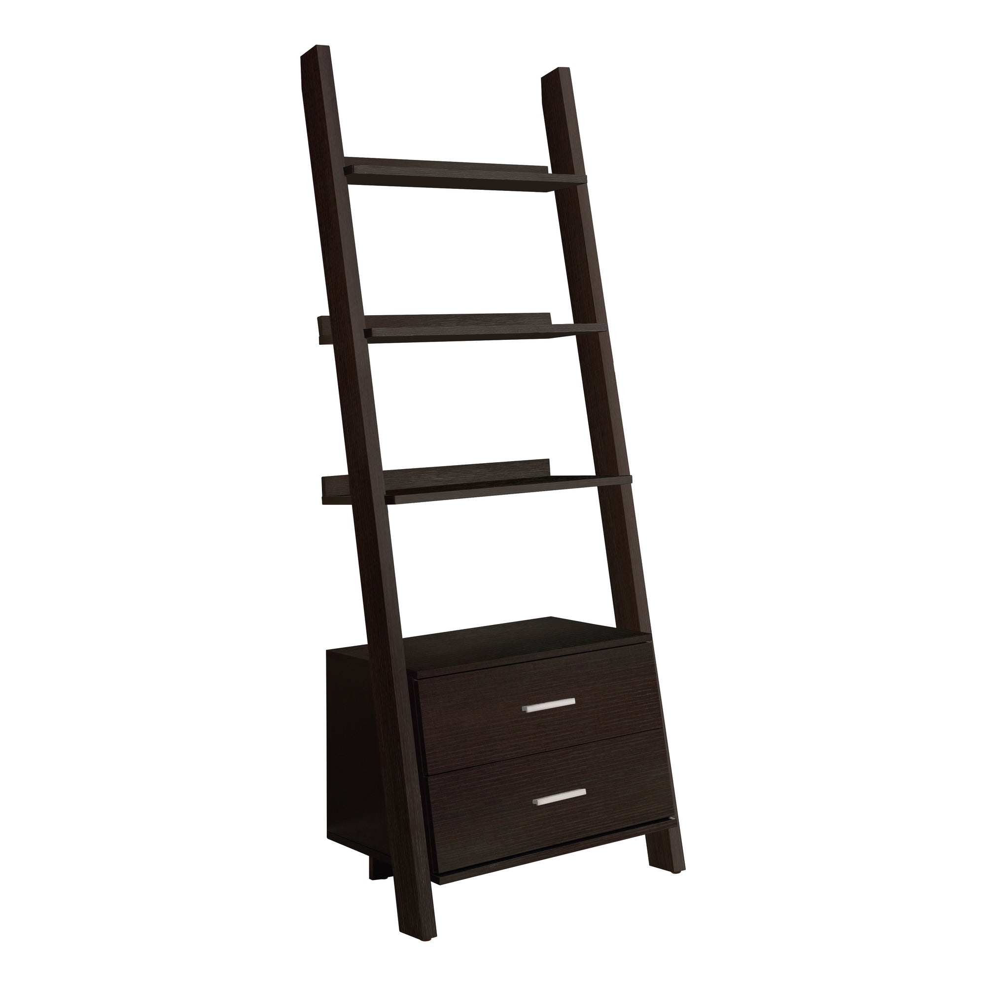 BOOKCASE - 69"H / ESPRESSO LADDER W/ 2 STORAGE DRAWERS