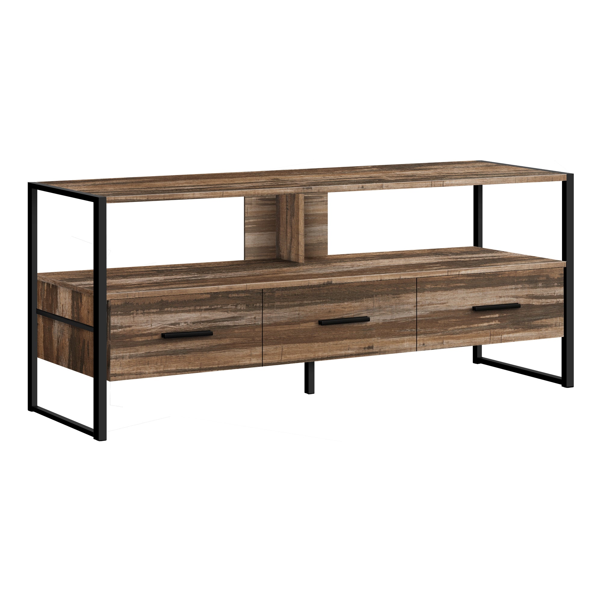 MEUBLE TV - 48"L / BOIS RÉCUPÉRÉ MARRON / MÉTAL NOIR