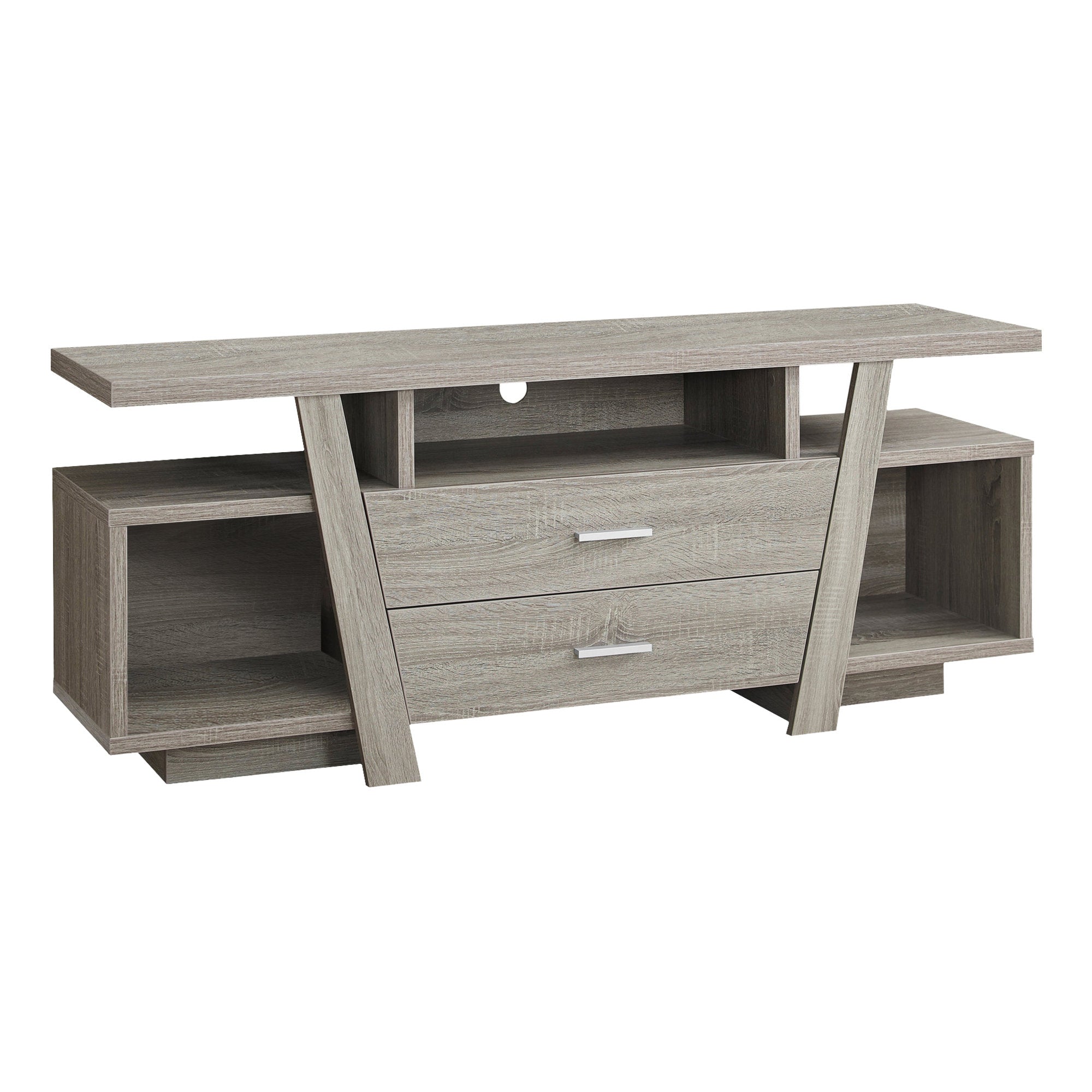 TV STAND - 60"L / DARK TAUPE WITH 2 STORAGE DRAWERS
