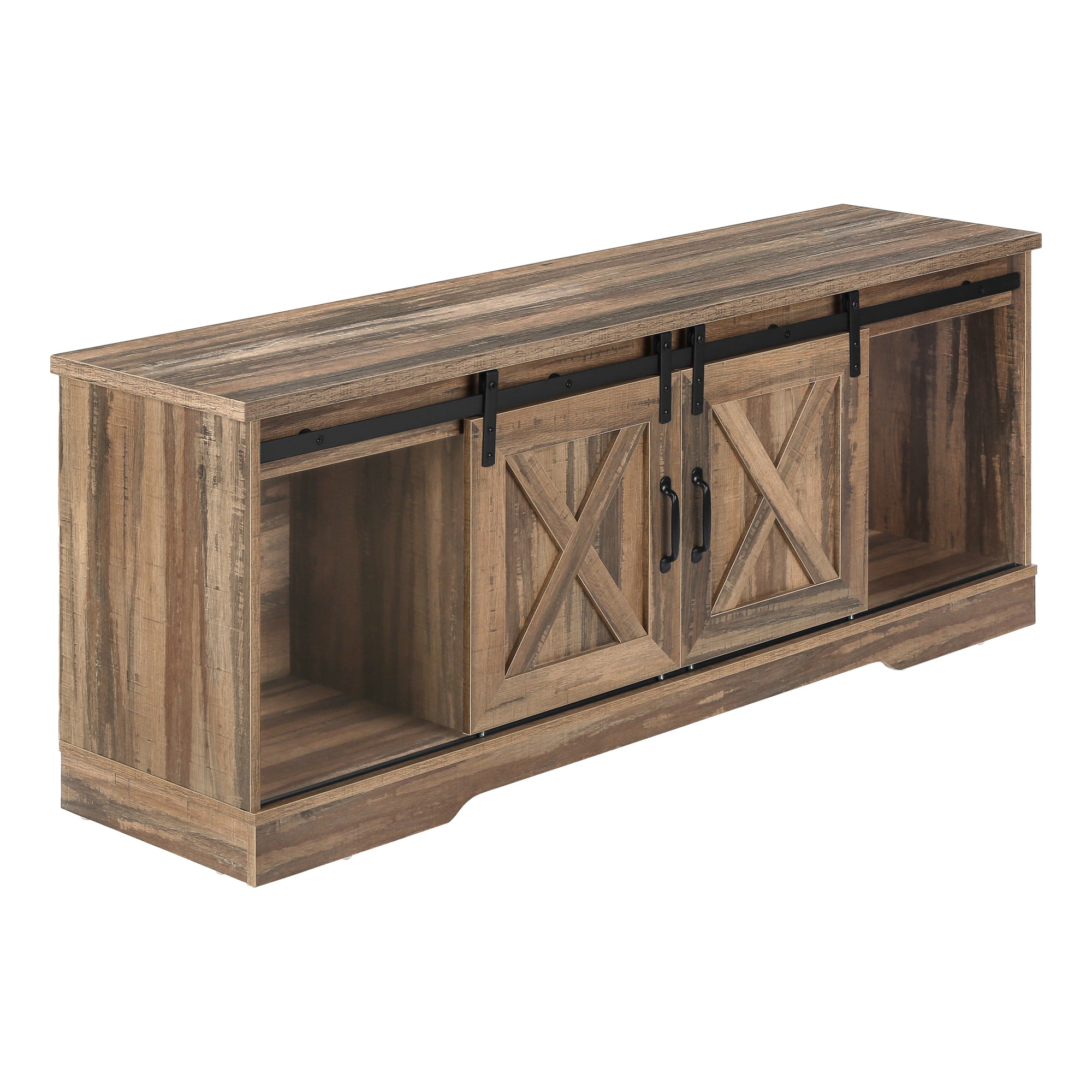 TV STAND - 60"L / BROWN RECLAIMED-LOOK / 2 SLIDING DOORS