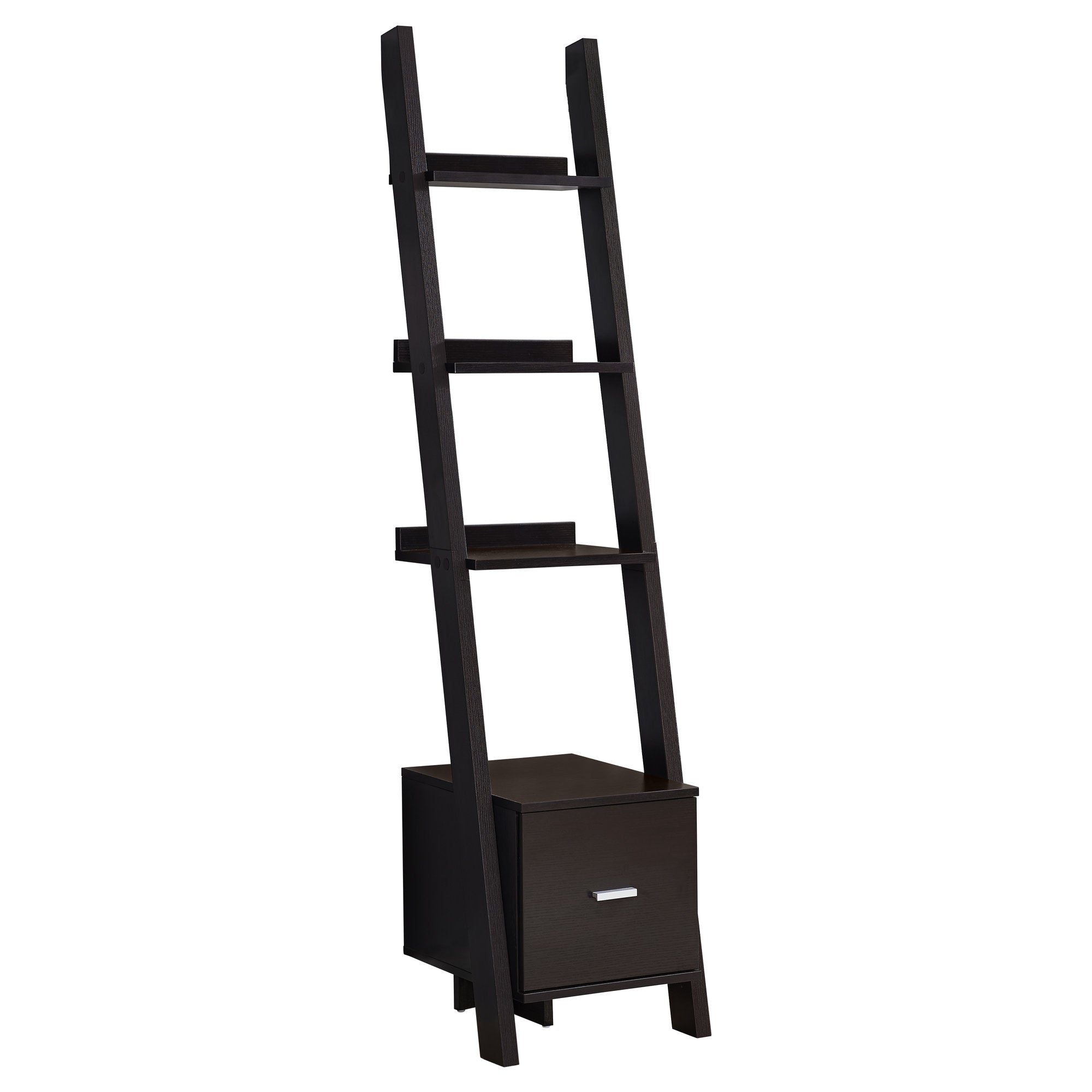 BOOKCASE - 69"H / ESPRESSO CORNER ETAGERE W/ DRAWER