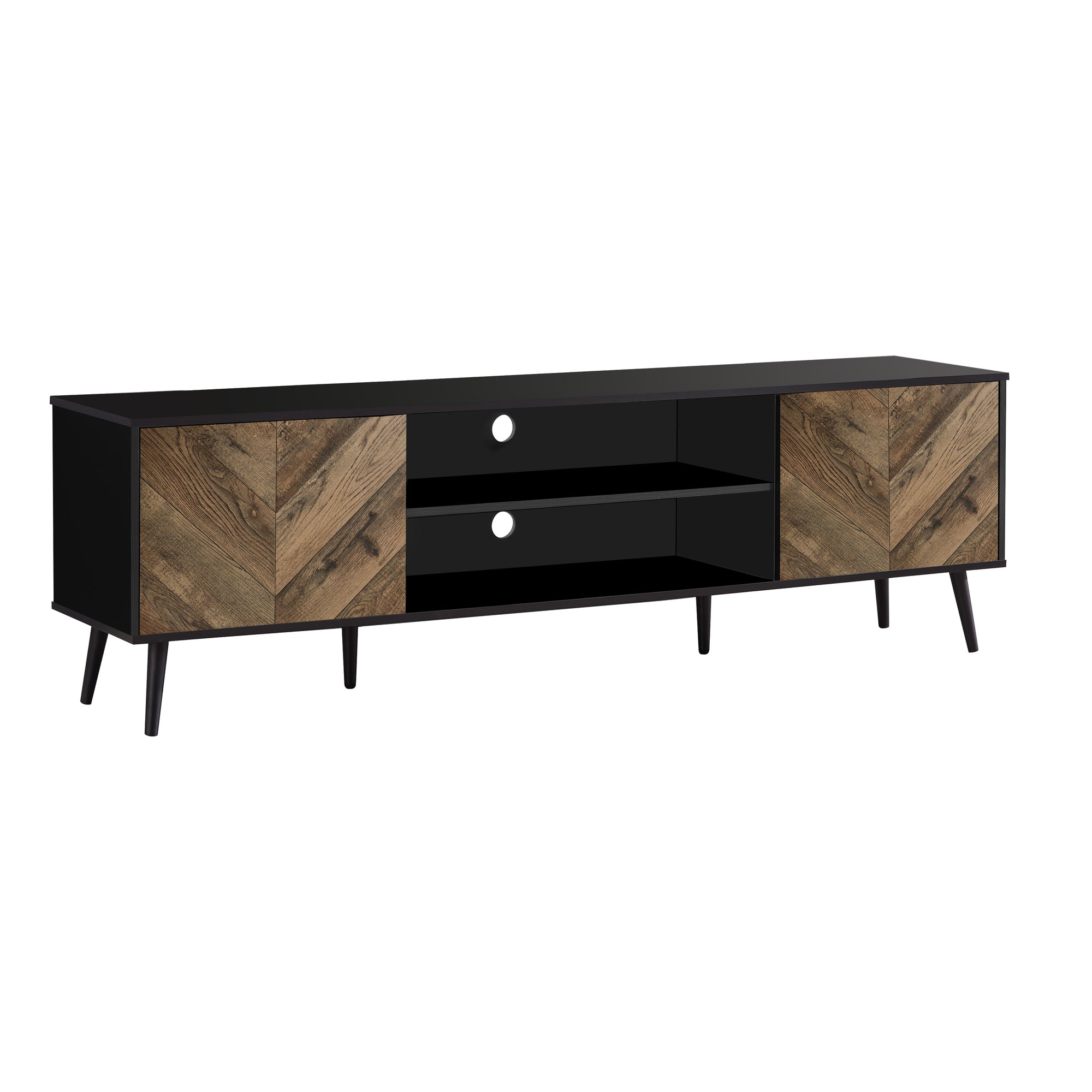 TV STAND - 72"L / BLACK WITH 2 WOOD-LOOK DOORS