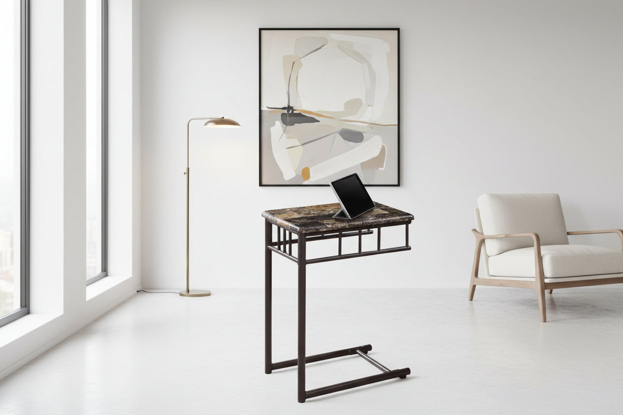 TABLE D'APPOINT - MARBRE ESPRESSO / MÉTAL BRONZE