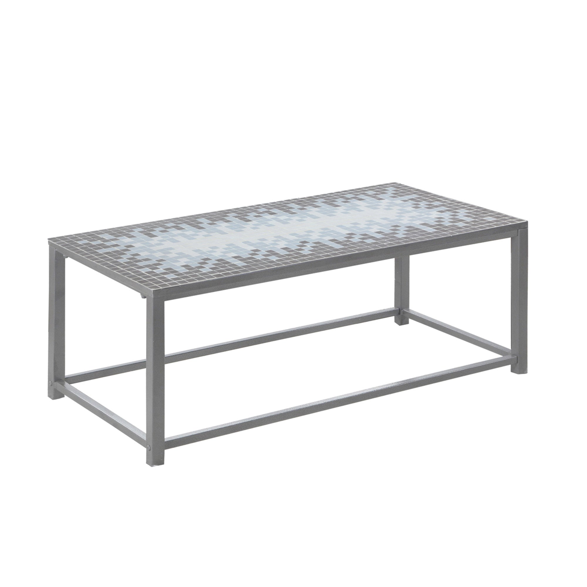 COFFEE TABLE - GREY / BLUE TILE TOP / HAMMERED SILVER