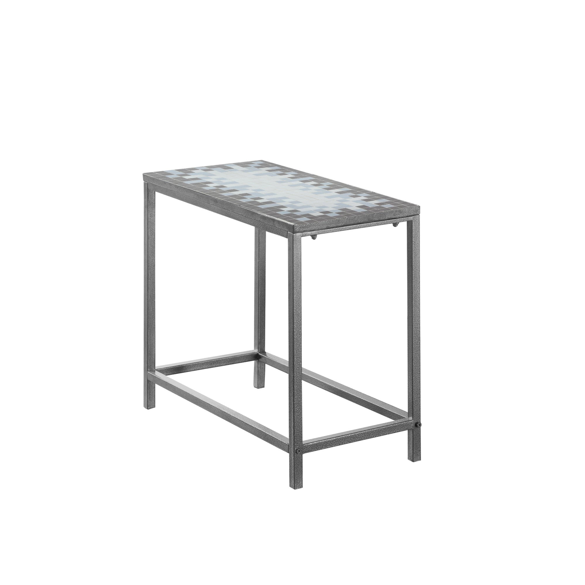ACCENT TABLE - GREY / BLUE TILE TOP / HAMMERED SILVER