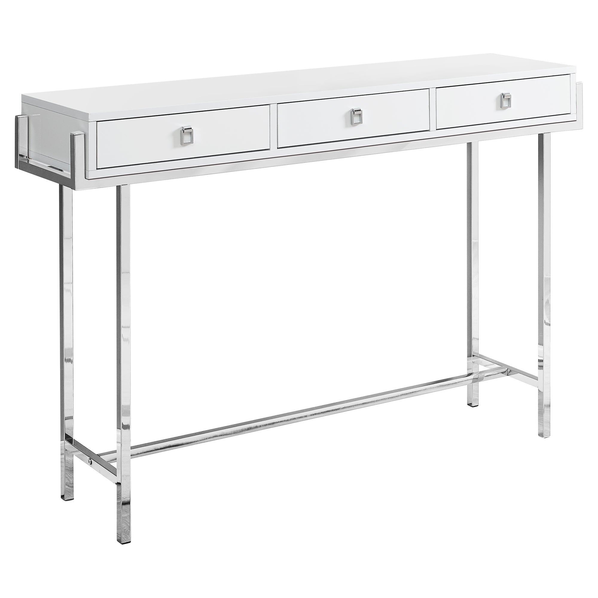 TABLE D'APPOINT - 48"L / BLANC BRILLANT / MÉTAL CHROME