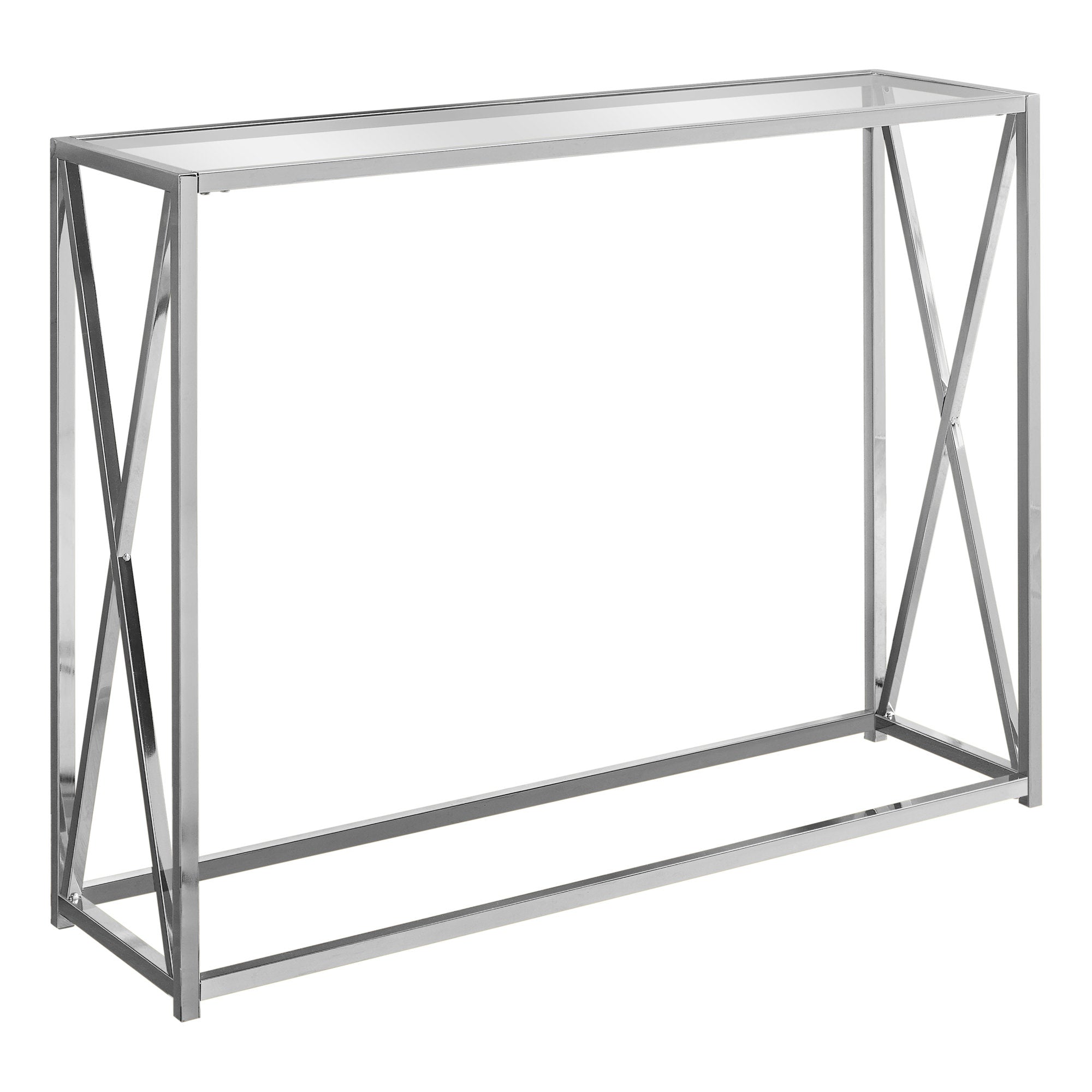 TABLE D'APPOINT - 42"L / MÉTAL CHROMÉ AVEC VERRE TREMPÉ