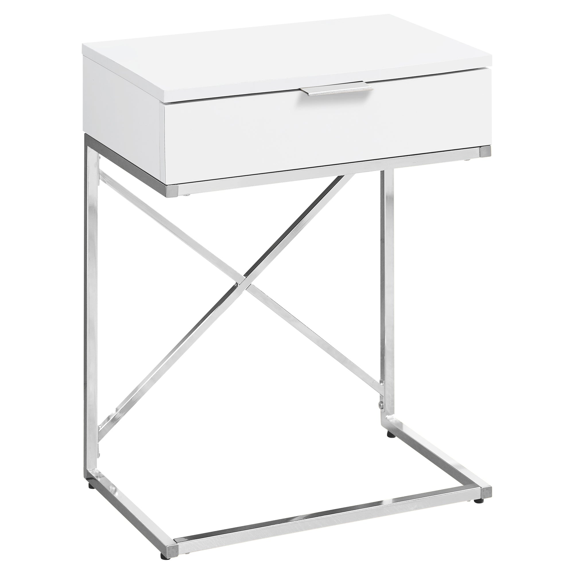 TABLE D'APPOINT - 24"H / BLANC BRILLANT / MÉTAL CHROME